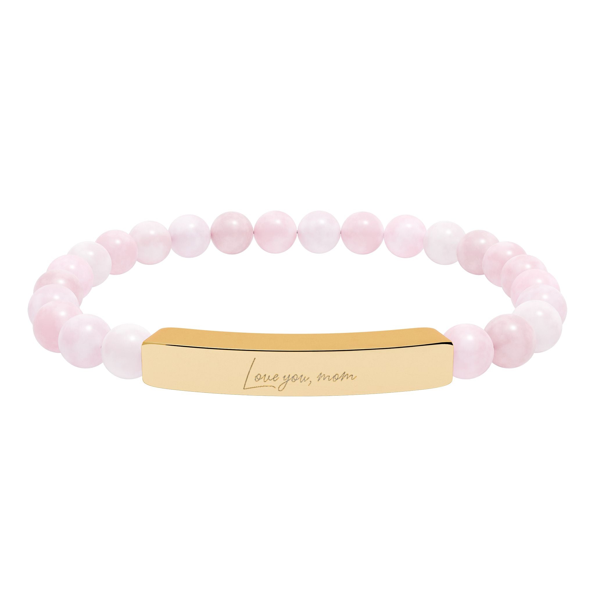 Love You Mom Bracelet – 18K Gold PVD Engraved Bar with Natural Stone Beads | Gift for Mom