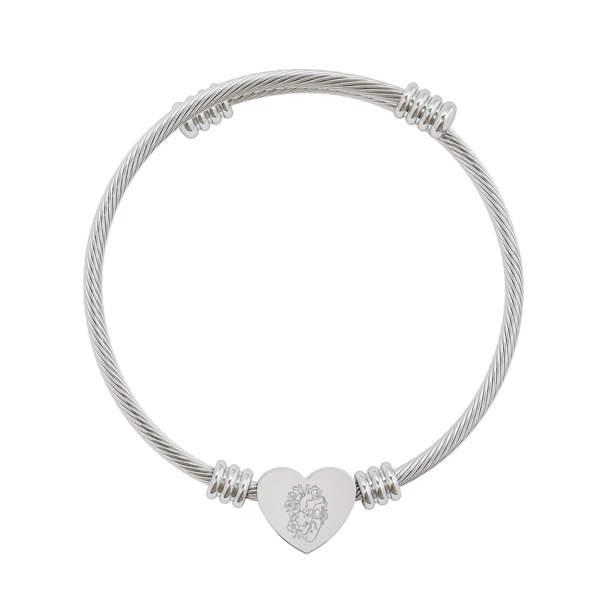 Floral Heart Bracelet – Engraved Heart Cuff Bracelet | Elegant Gift for Her