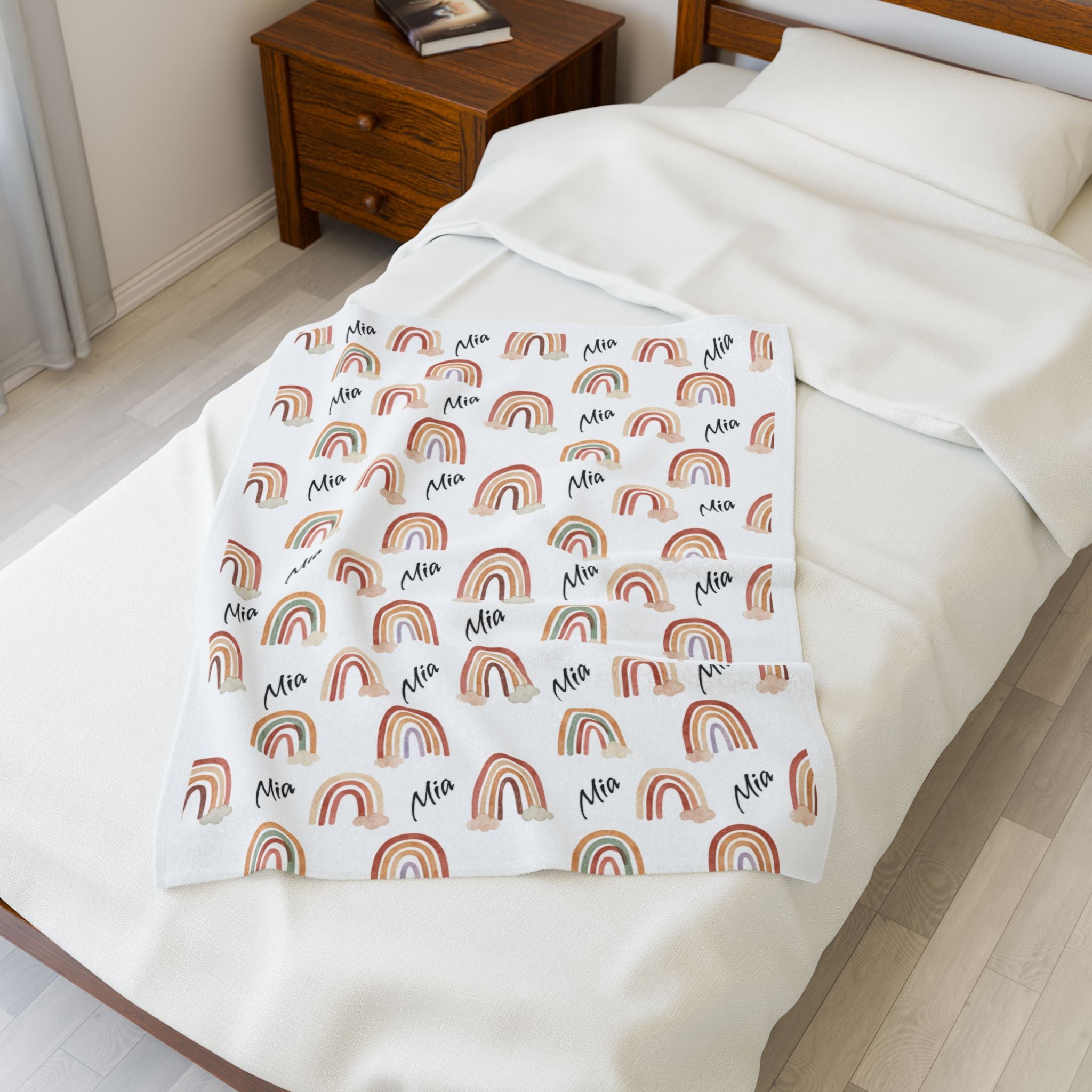 Personalized Rainbow Dreams Plush Blanket — Soft Colorful Baby Nursery Throw