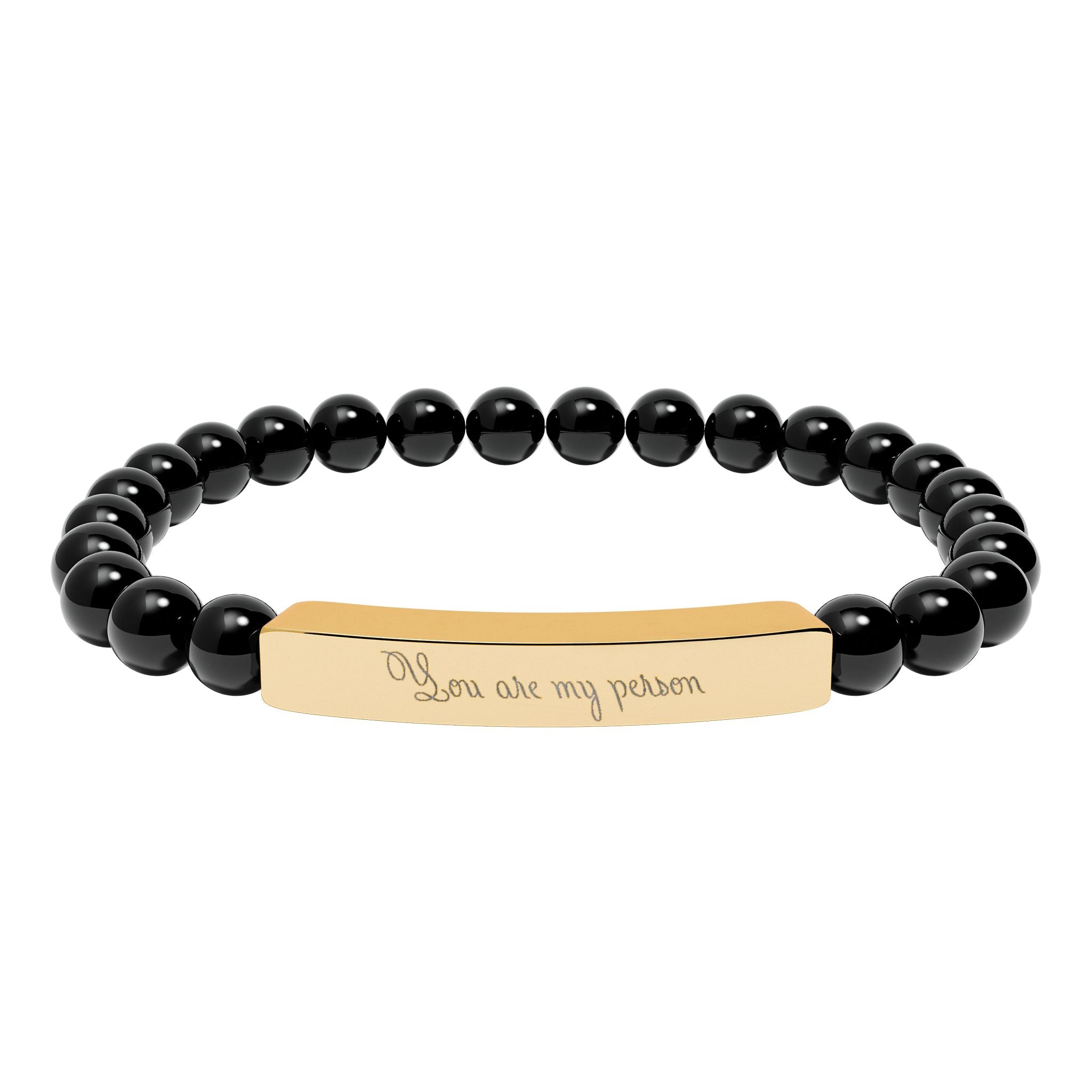 You Are My Person Bracelet – 18K Gold PVD Coated Stainless Steel Engraved Bar with Natural Stone Beads (Meaningful Gift for Her/Him)