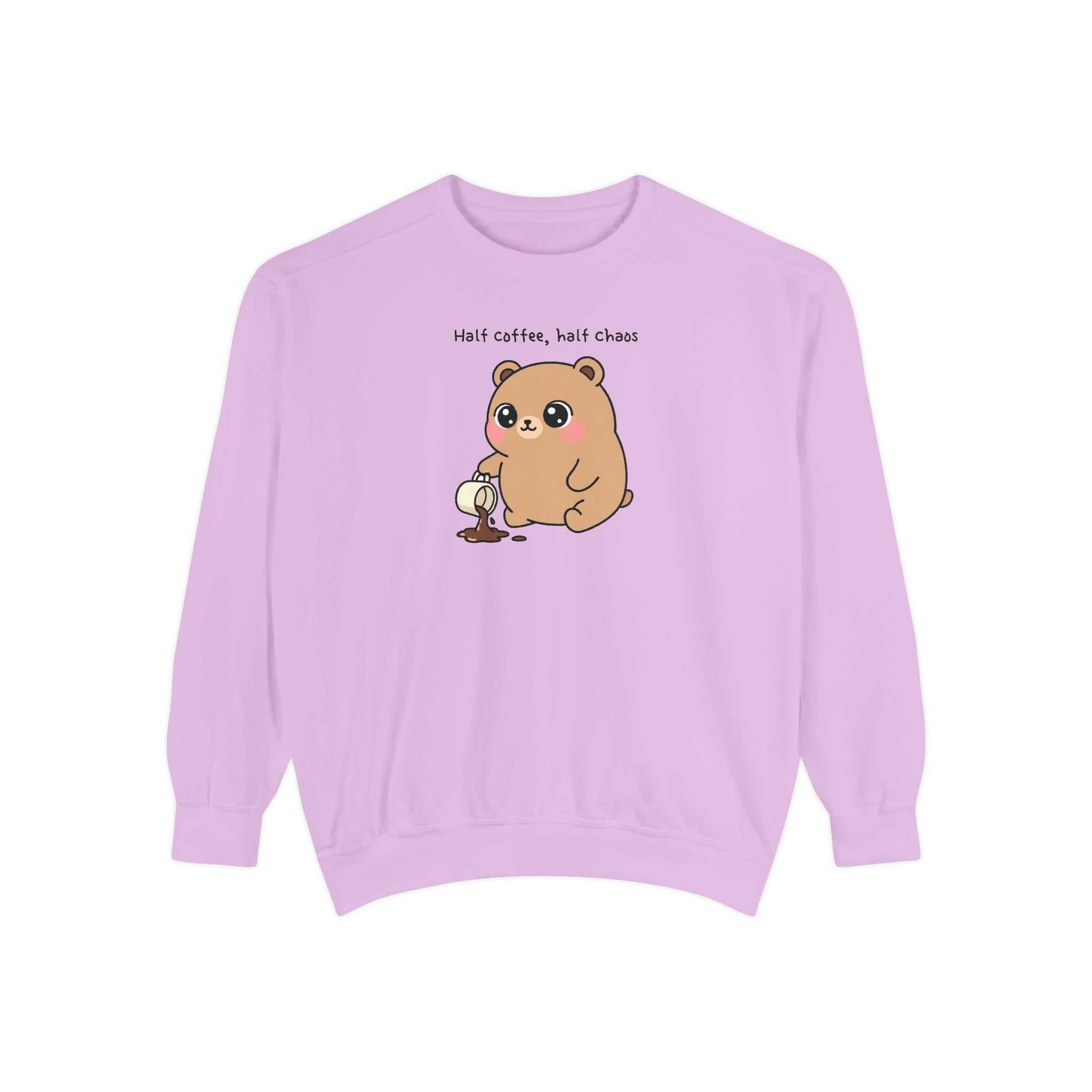 Cute Bear Sweatshirt – “Half Coffee, Half Chaos” Cozy Unisex Crewneck