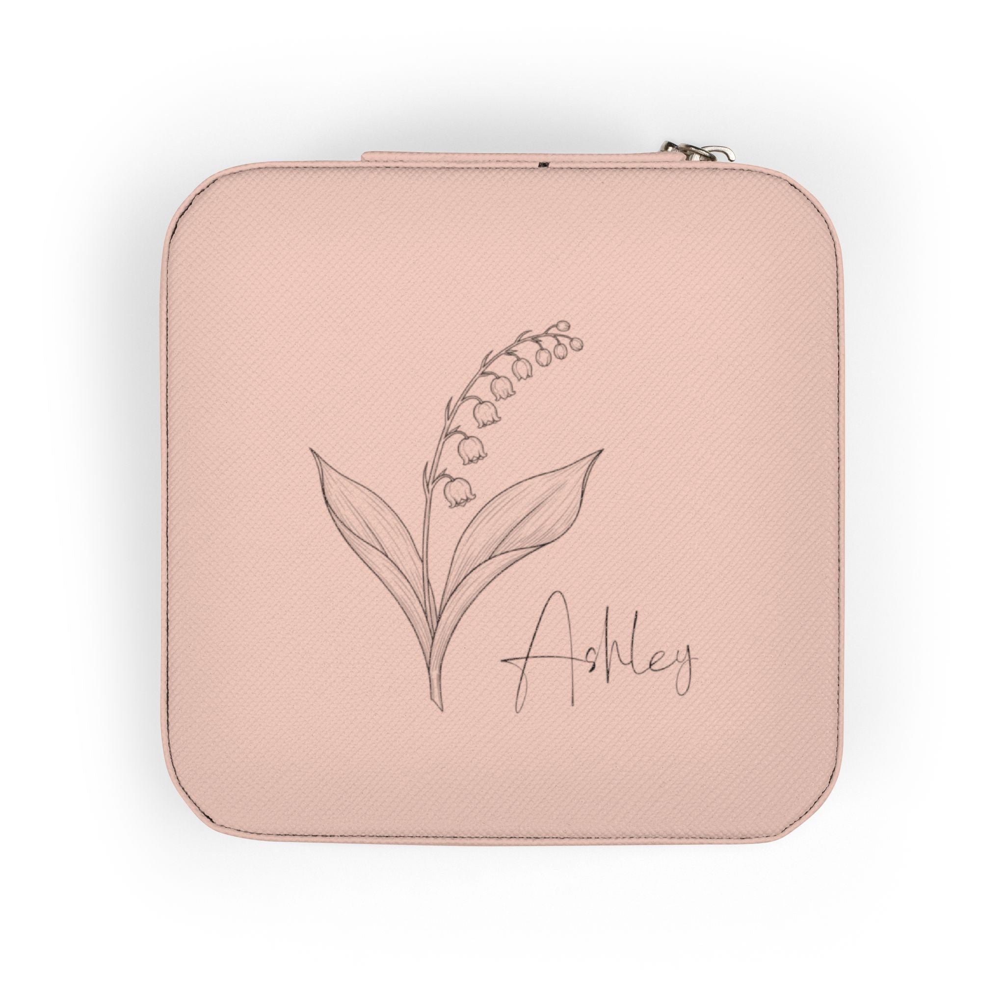 Custom Birth Flower Jewelry Travel Case – Personalized PU Leather Organizer for Rings, Necklaces & Earrings