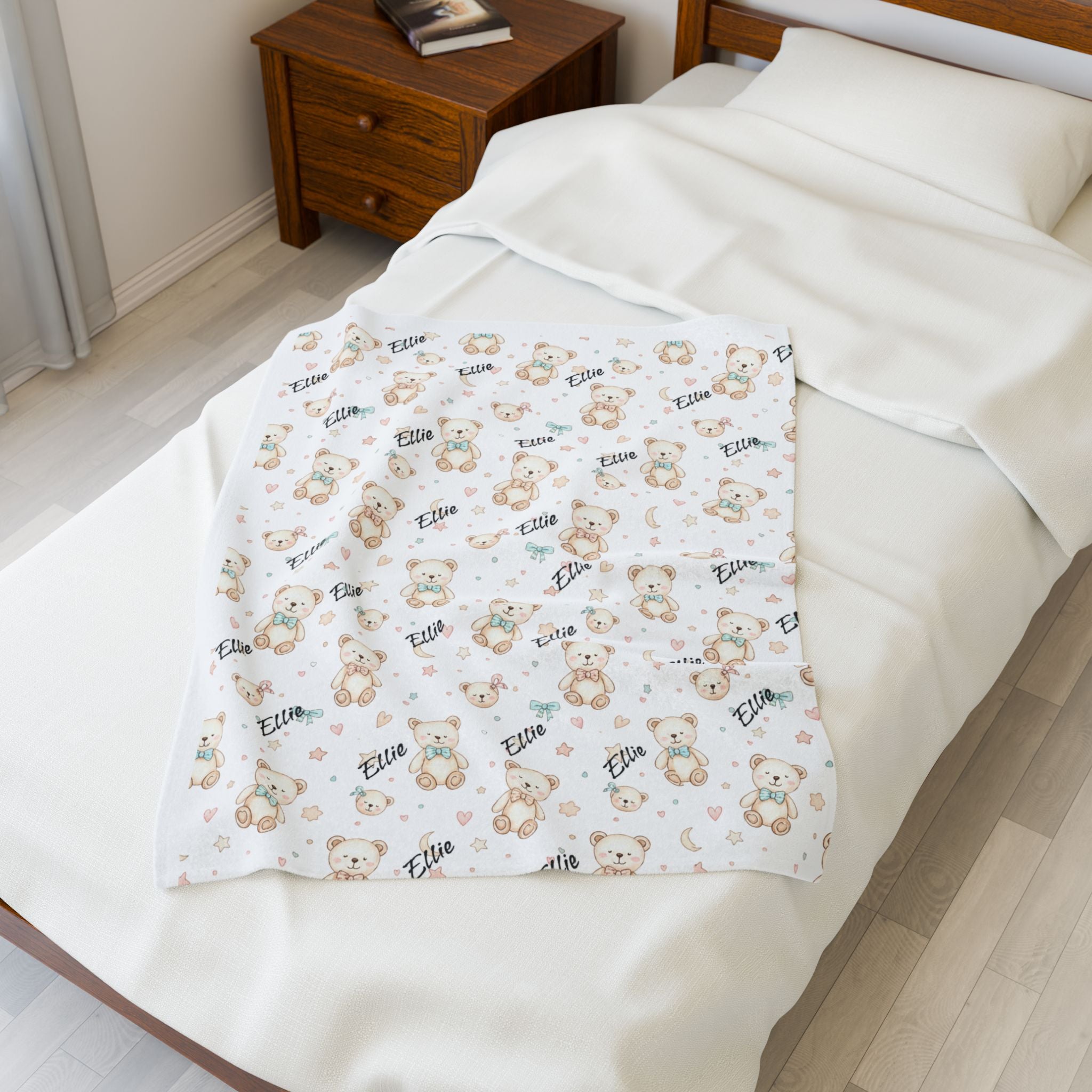 Personalized Teddy Bear Plush Blanket — Soft Cuddly Baby Nursery Throw