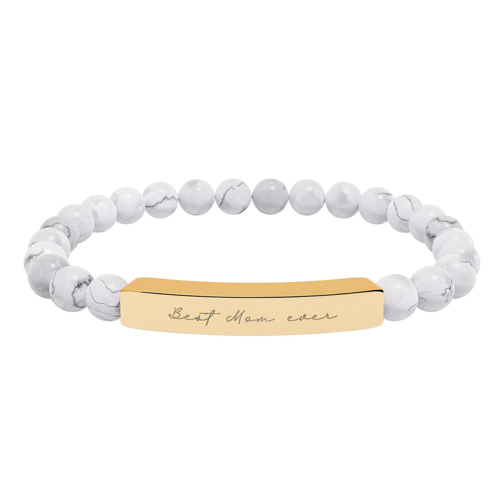 Best Mom Ever Bracelet – 18K Gold PVD Engraved Bar with Natural Stone Beads | Gift for Mom
