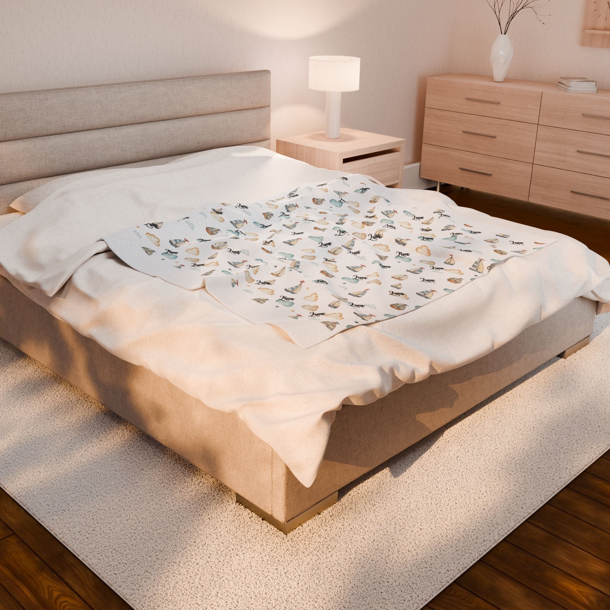 Personalized Sailboat Plush Blanket — Soft Nautical Baby Nursery Throw