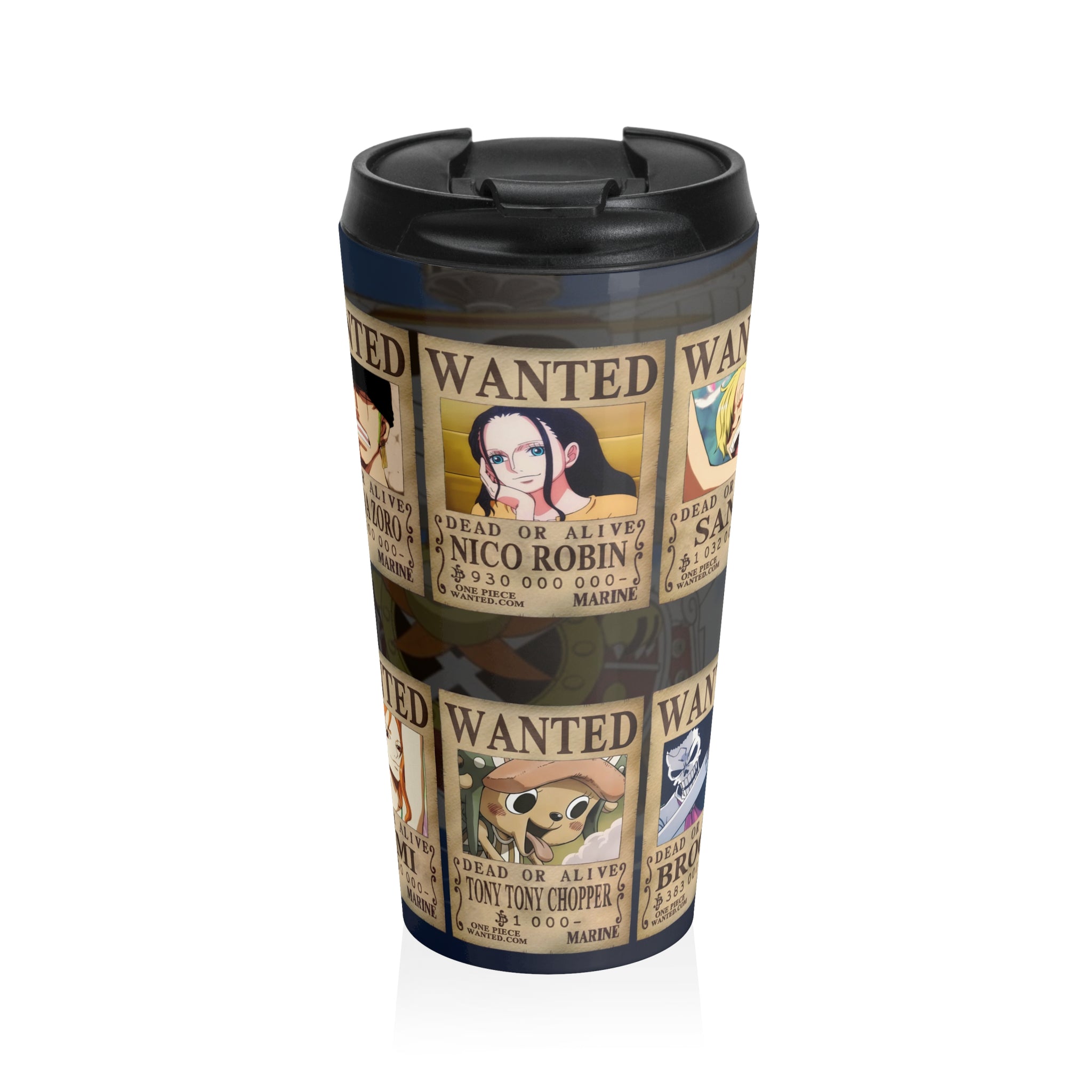 Straw Hat Pirates Wanted Poster Travel Mug – 15oz Anime Stainless Steel Tumbler Inspired by One Piece