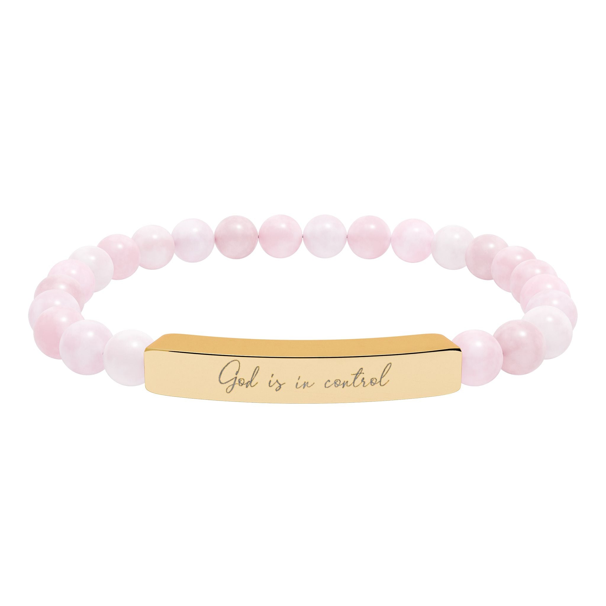 God Is in Control Bracelet – 18K Gold PVD Engraved Bar with Natural Stone Beads | Christian Gift for Women & Men