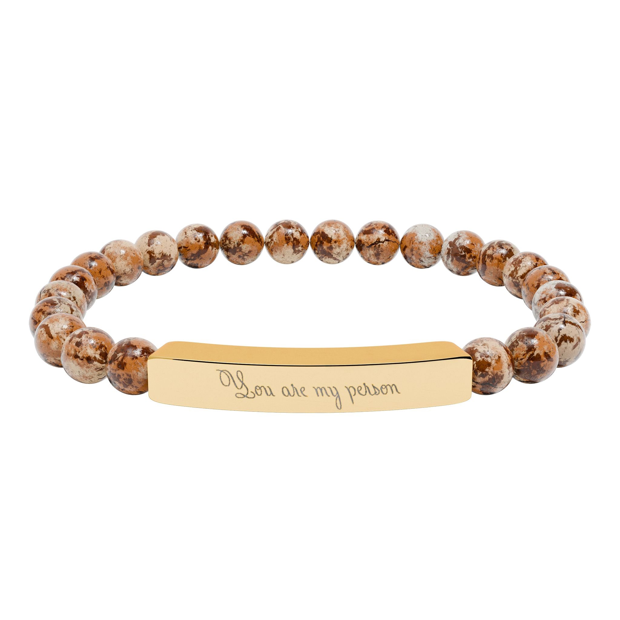 You Are My Person Bracelet – 18K Gold PVD Coated Stainless Steel Engraved Bar with Natural Stone Beads (Meaningful Gift for Her/Him)