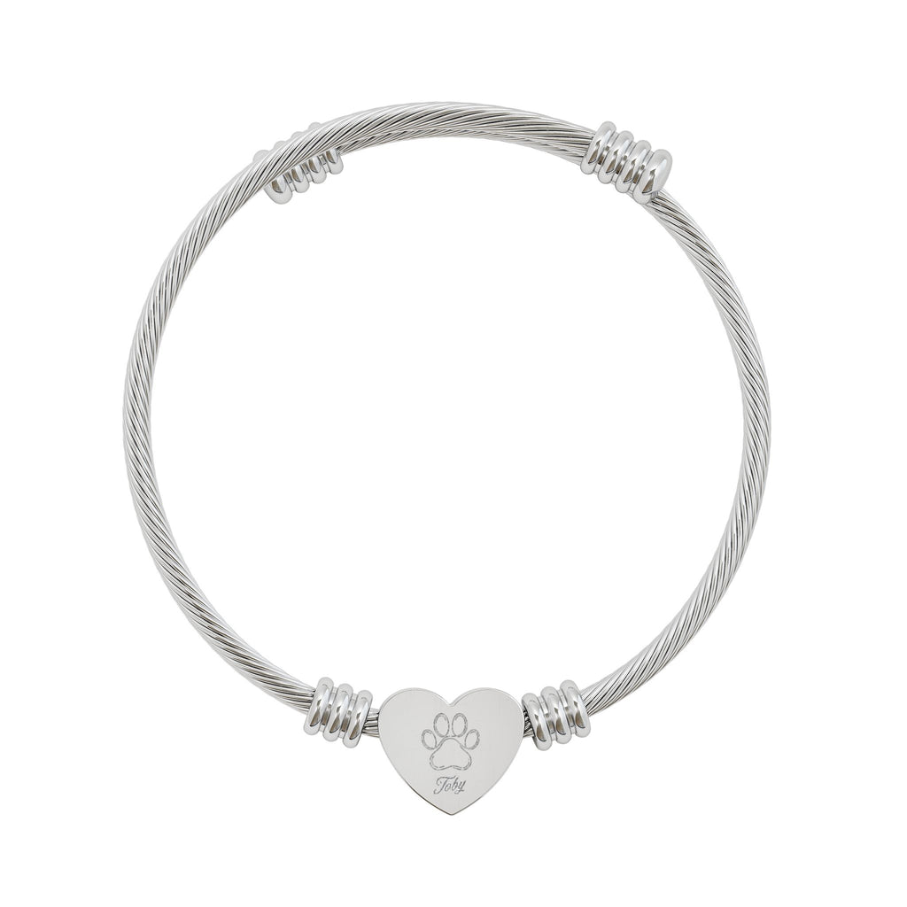 Personalized Dog Name Bracelet – Engraved Paw Heart Cuff | Custom Pet Memorial Gift for Dog Lovers