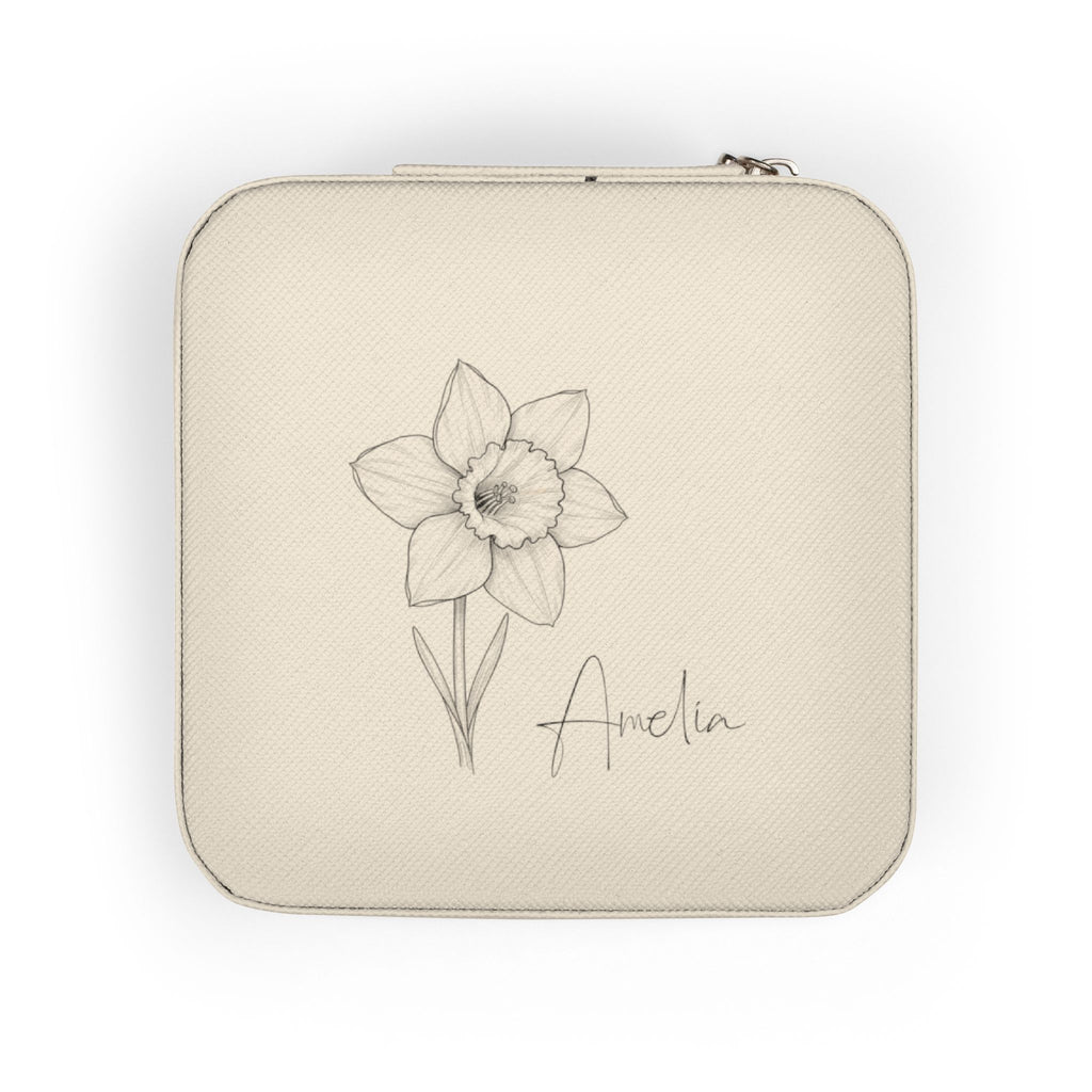 Travel Jewelry Case Personalized with Birth Flower & Name – Compact Organizer for Rings, Chains & Earrings