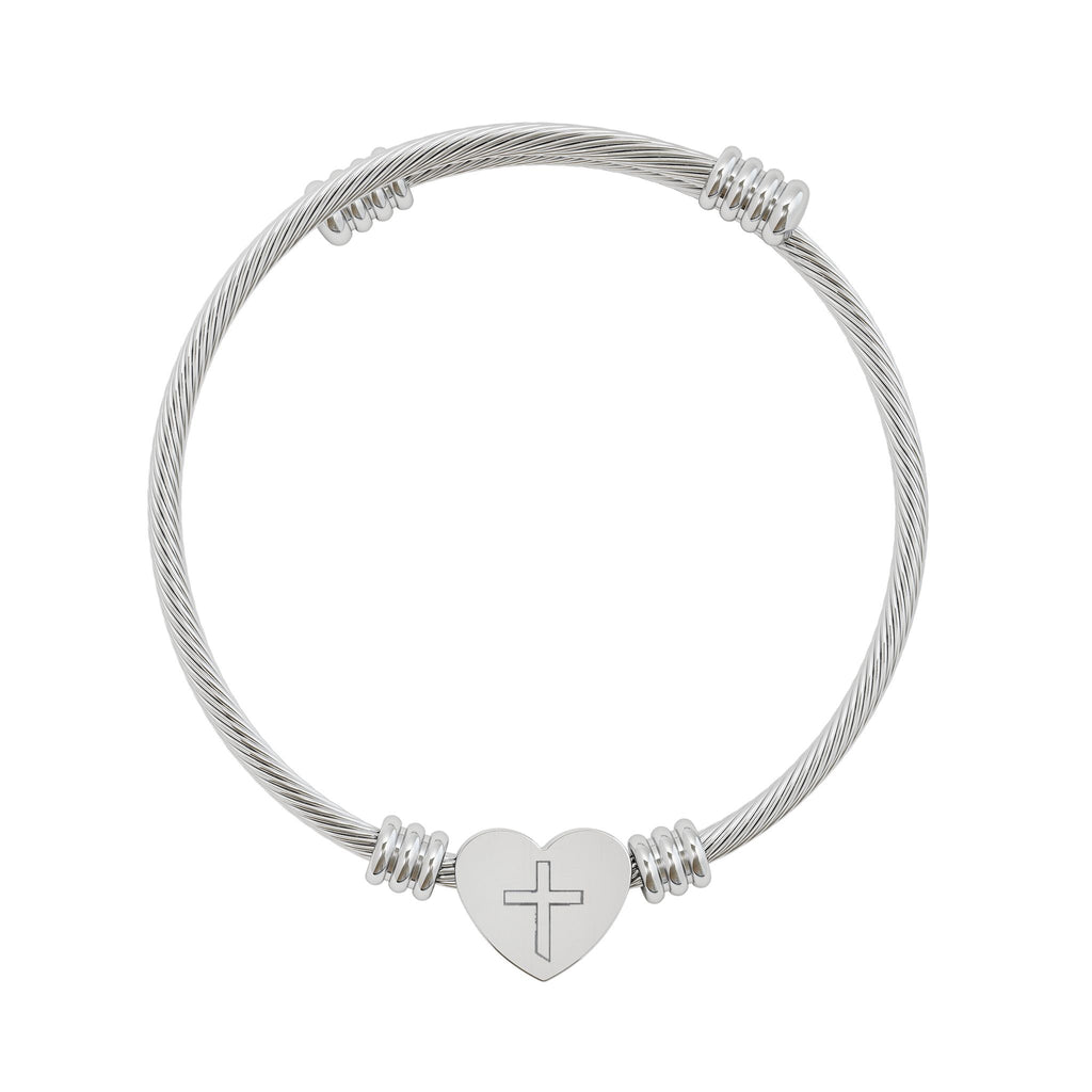 Cross Bracelet – Engraved Heart Cuff Bracelet | Christian Faith Jewelry Gift for Women