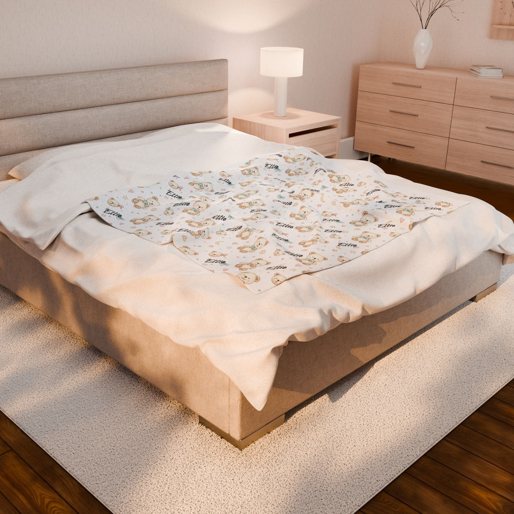Personalized Teddy Bear Plush Blanket — Soft Cuddly Baby Nursery Throw