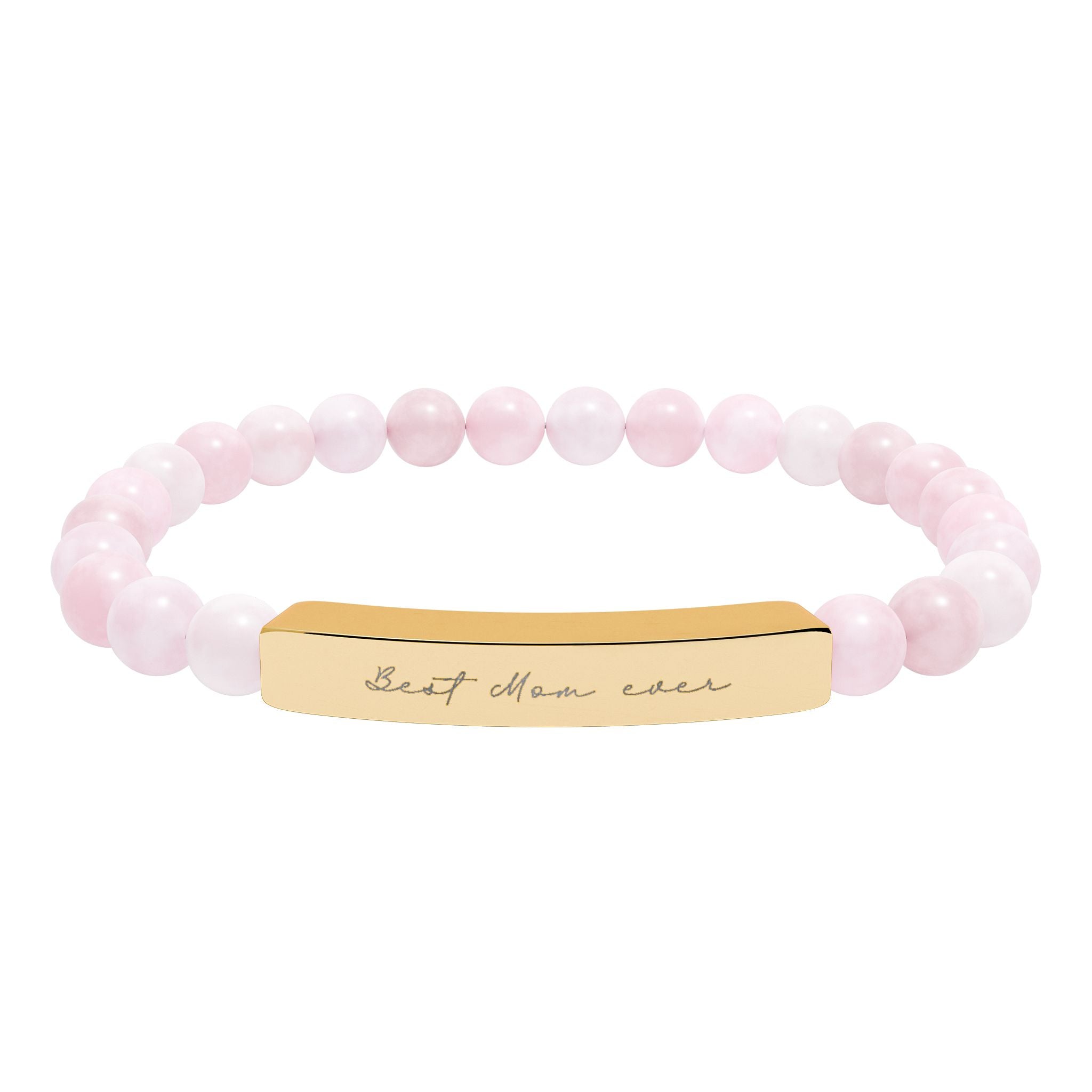 Best Mom Ever Bracelet – 18K Gold PVD Engraved Bar with Natural Stone Beads | Gift for Mom
