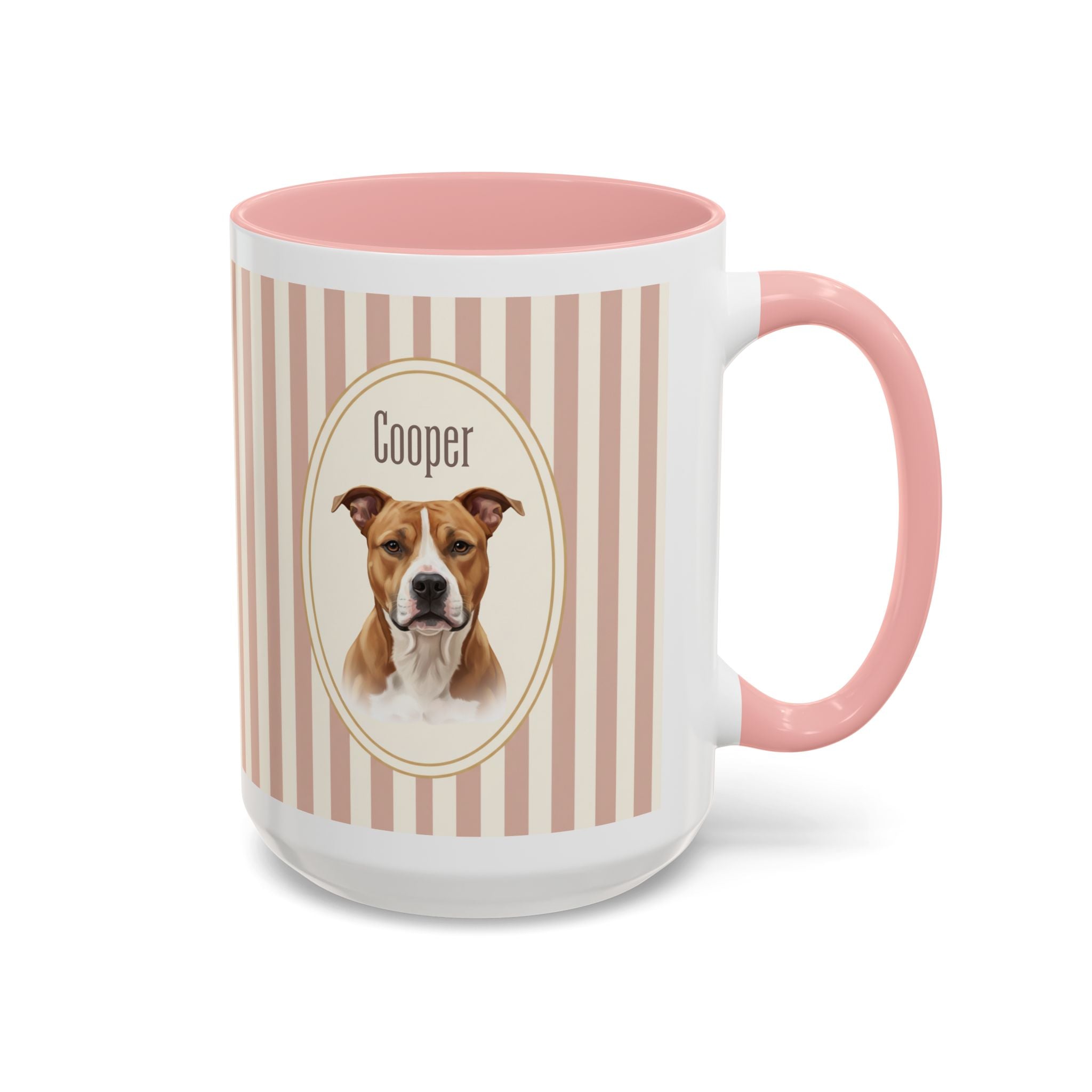 Personalized Pet Portrait Mug — Custom Pet Photo & Name Coffee Mug, Vintage Striped Oval Frame Design (11oz/15oz)