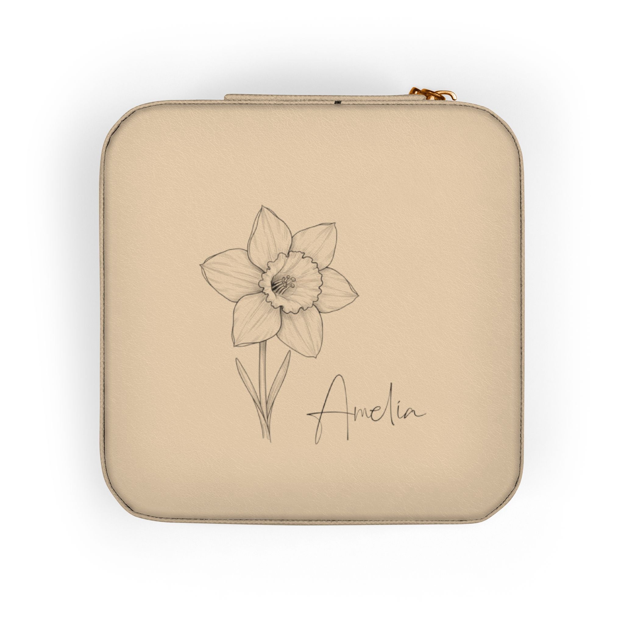 Travel Jewelry Case Personalized with Birth Flower & Name – Compact Organizer for Rings, Chains & Earrings