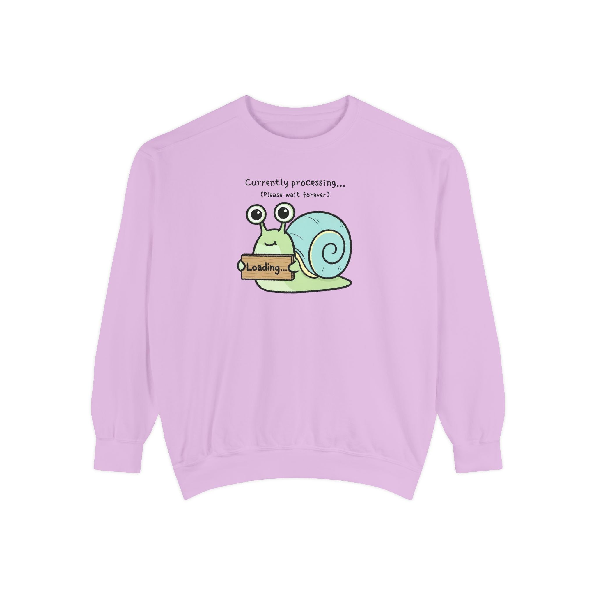 Funny Snail Sweatshirt – “Currently Processing… Please Wait Forever” Unisex Relaxed Fit Apparel