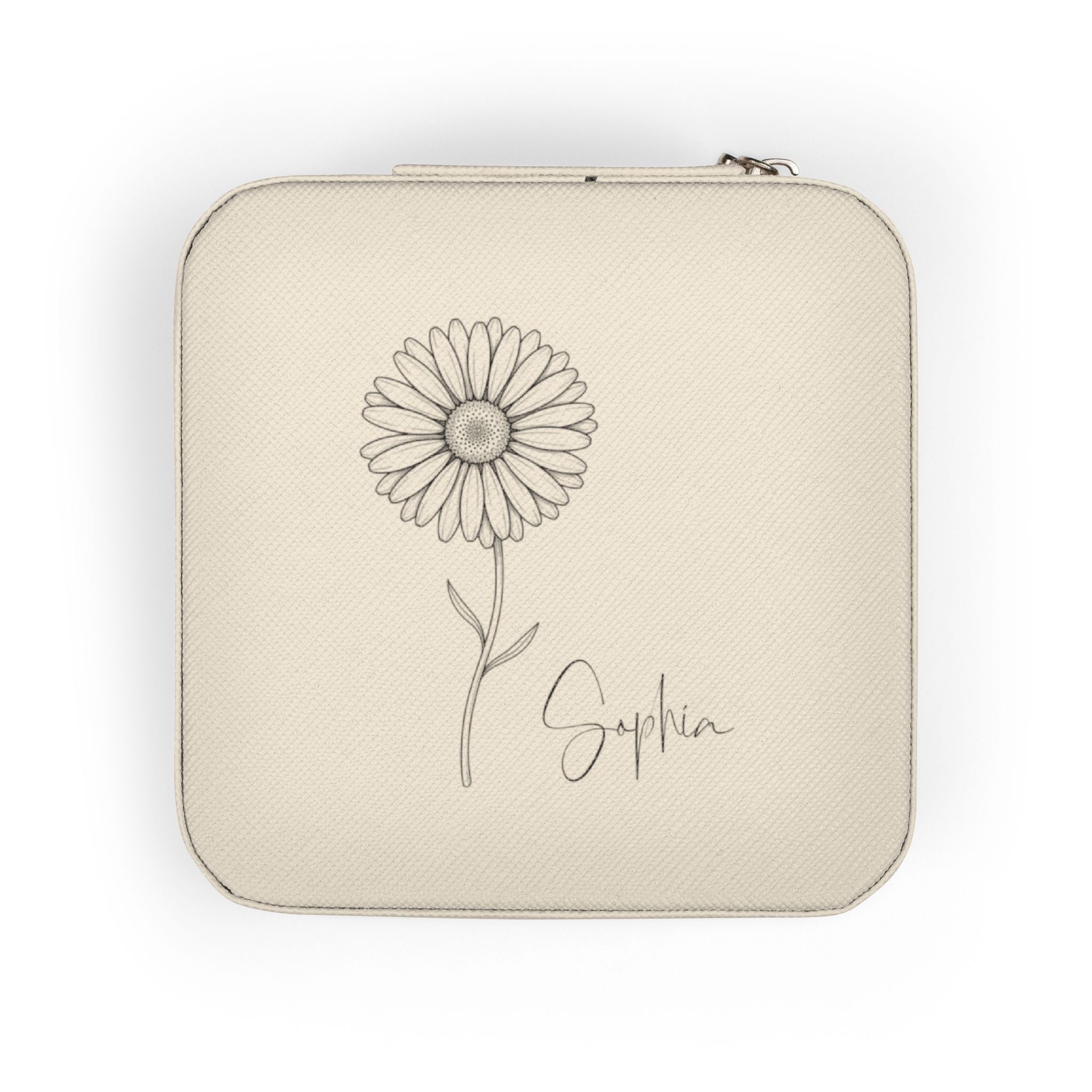 Personalized Birth Flower Jewelry Travel Case – Compact PU Leather Organizer for Rings, Necklaces & Earrings (Custom Name & Font)
