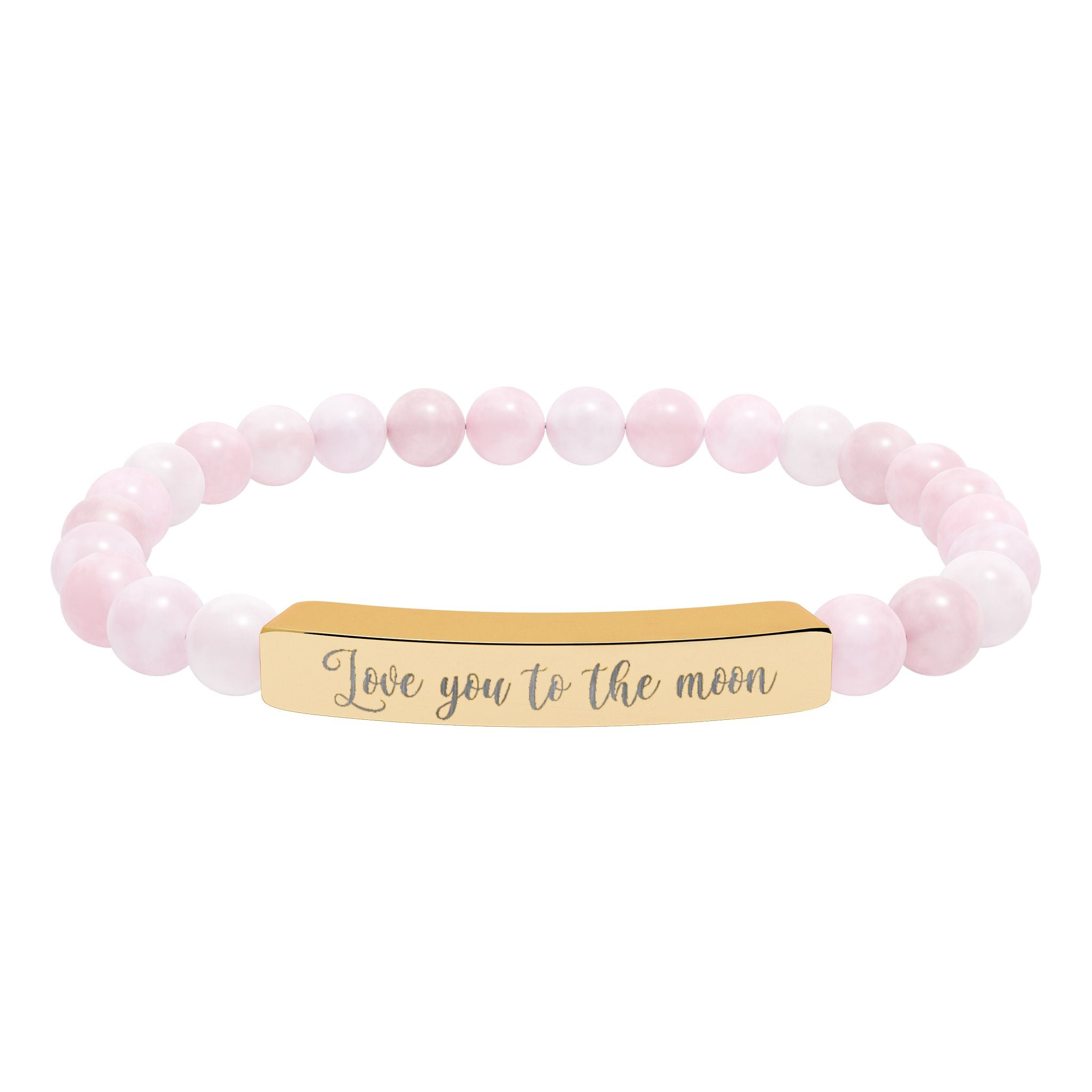 Love You to the Moon Bracelet – 18K Gold PVD Engraved Bar with Natural Stone Beads | Meaningful Gift for Her/Him