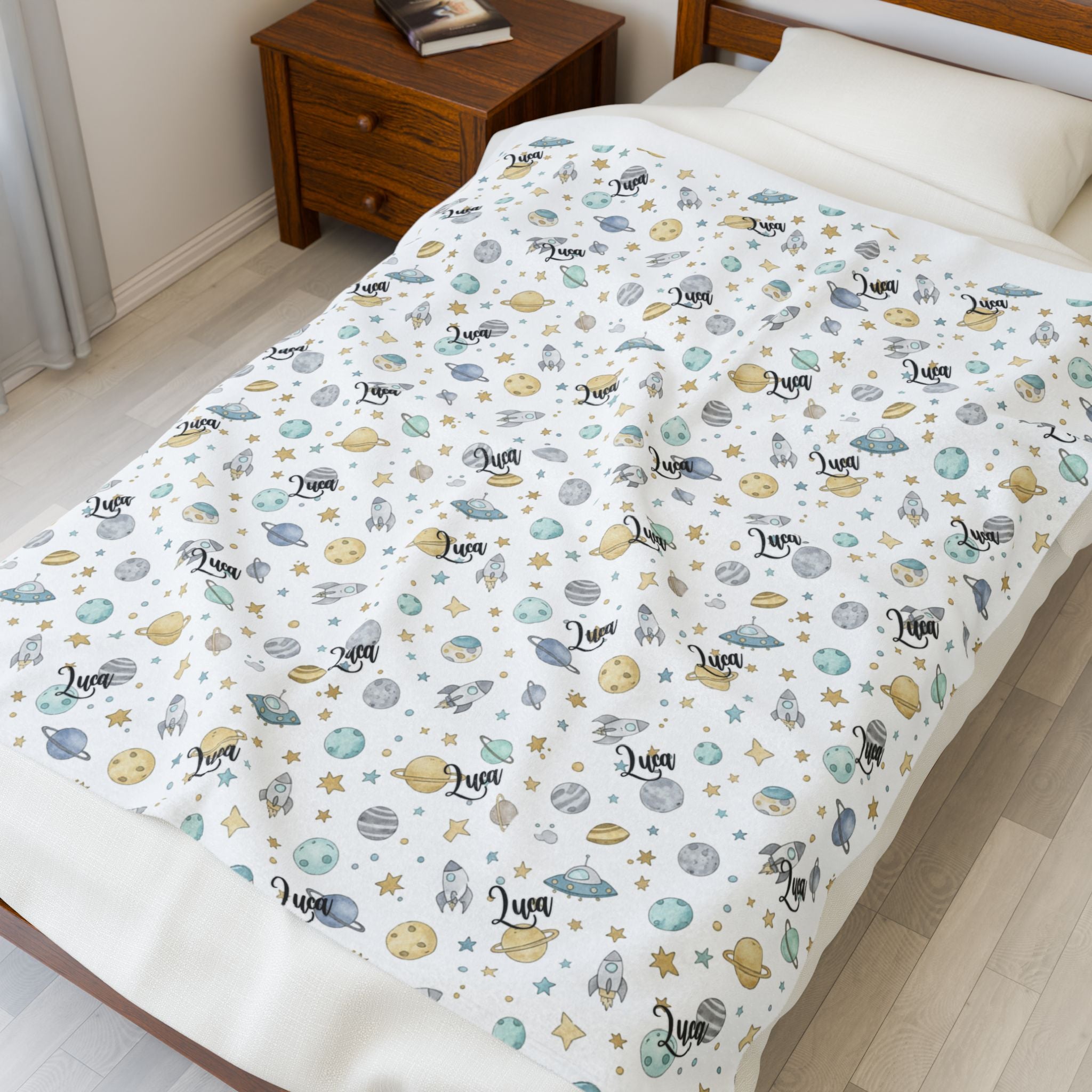 Personalized Cosmic Space Plush Blanket — Soft Galaxy Baby Nursery Throw