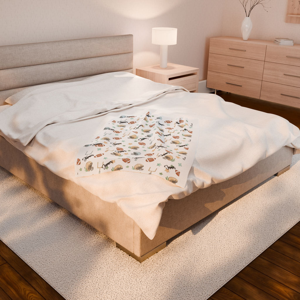 Personalized Football Game Plush Blanket — Soft American Football Baby Nursery Throw
