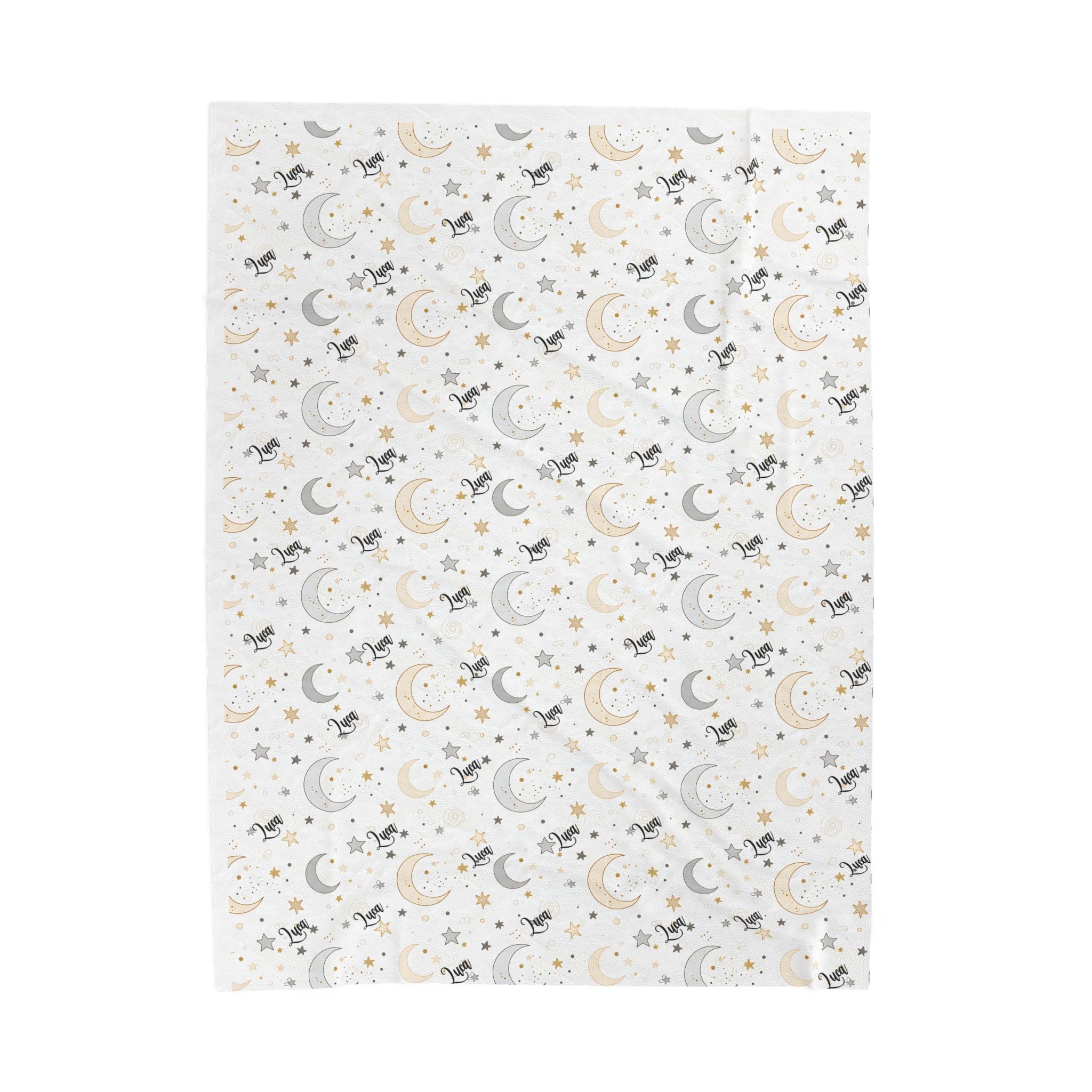Personalized Moon & Stars Plush Blanket — Soft Velveteen Baby Nursery Throw