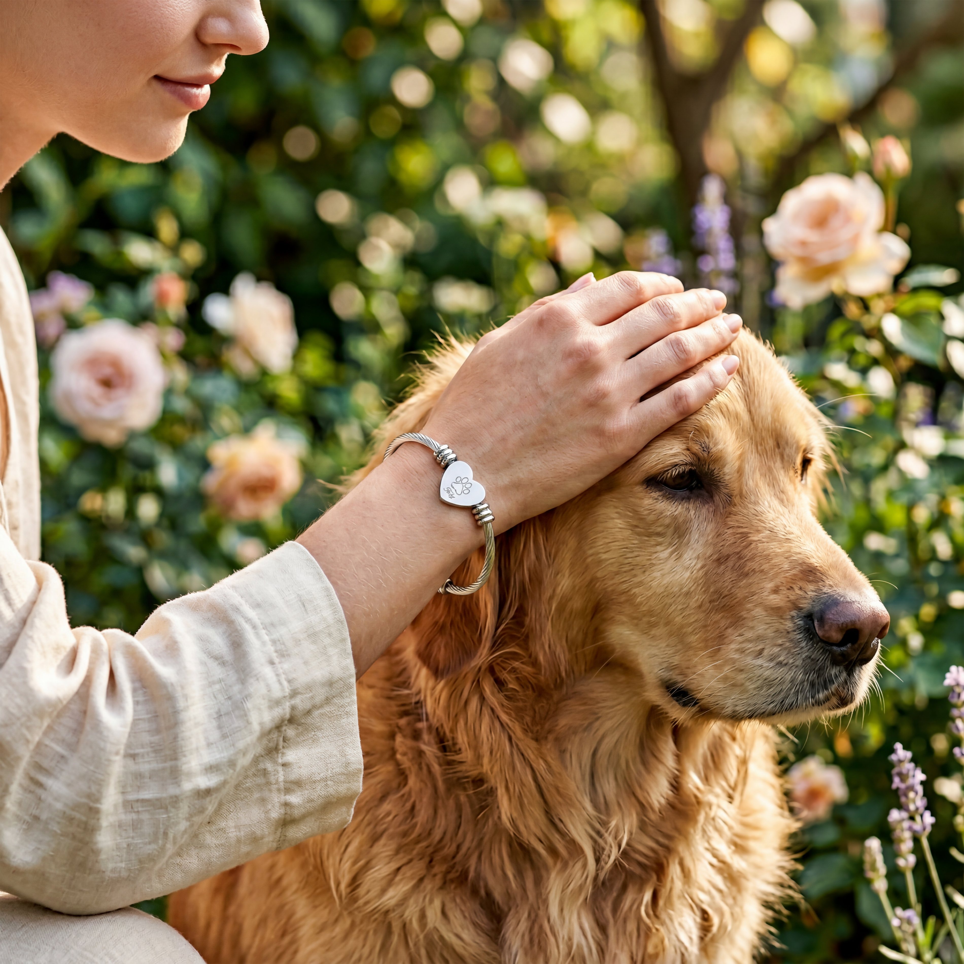 Personalized Dog Name Bracelet – Engraved Paw Heart Cuff | Custom Pet Memorial Gift for Dog Lovers