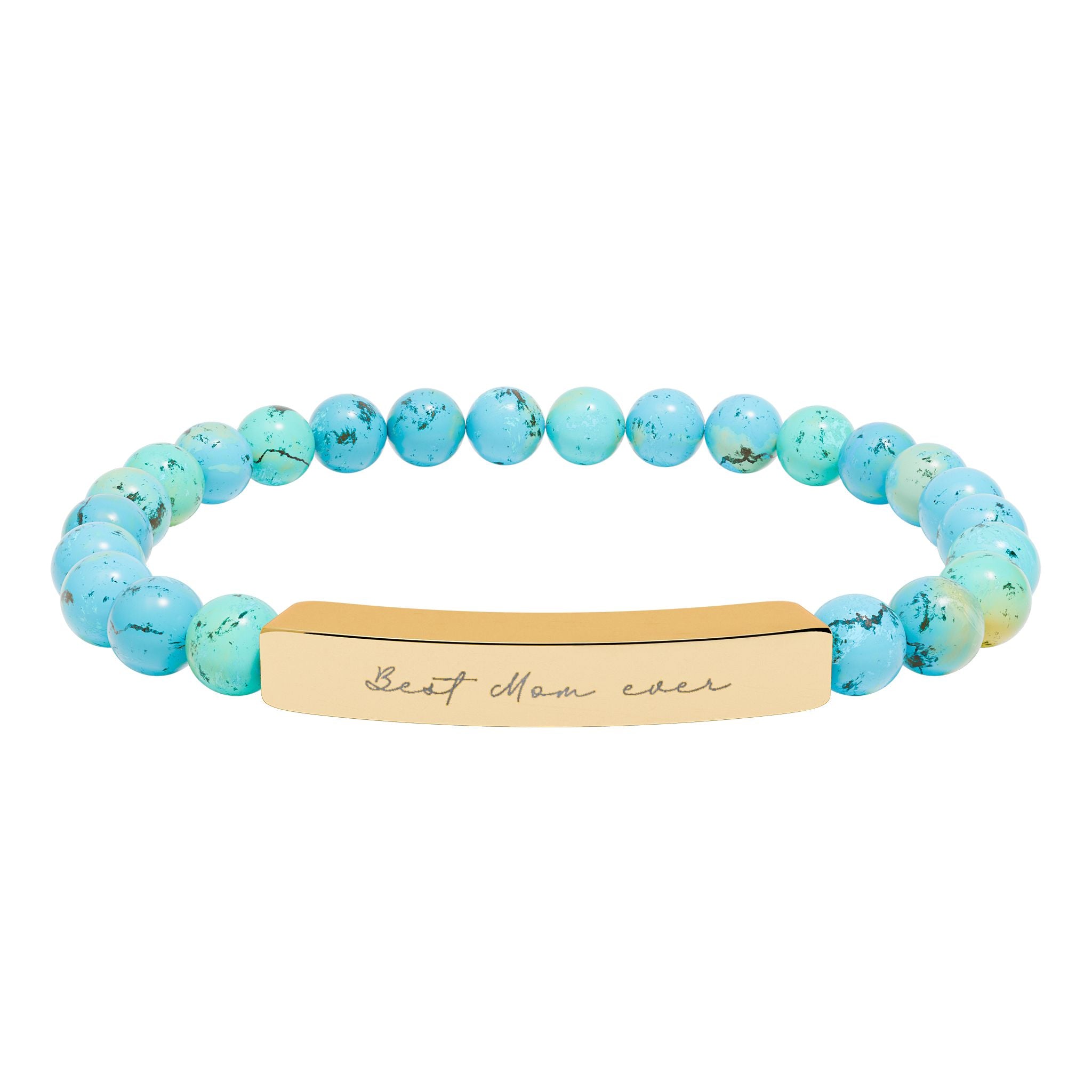 Best Mom Ever Bracelet – 18K Gold PVD Engraved Bar with Natural Stone Beads | Gift for Mom