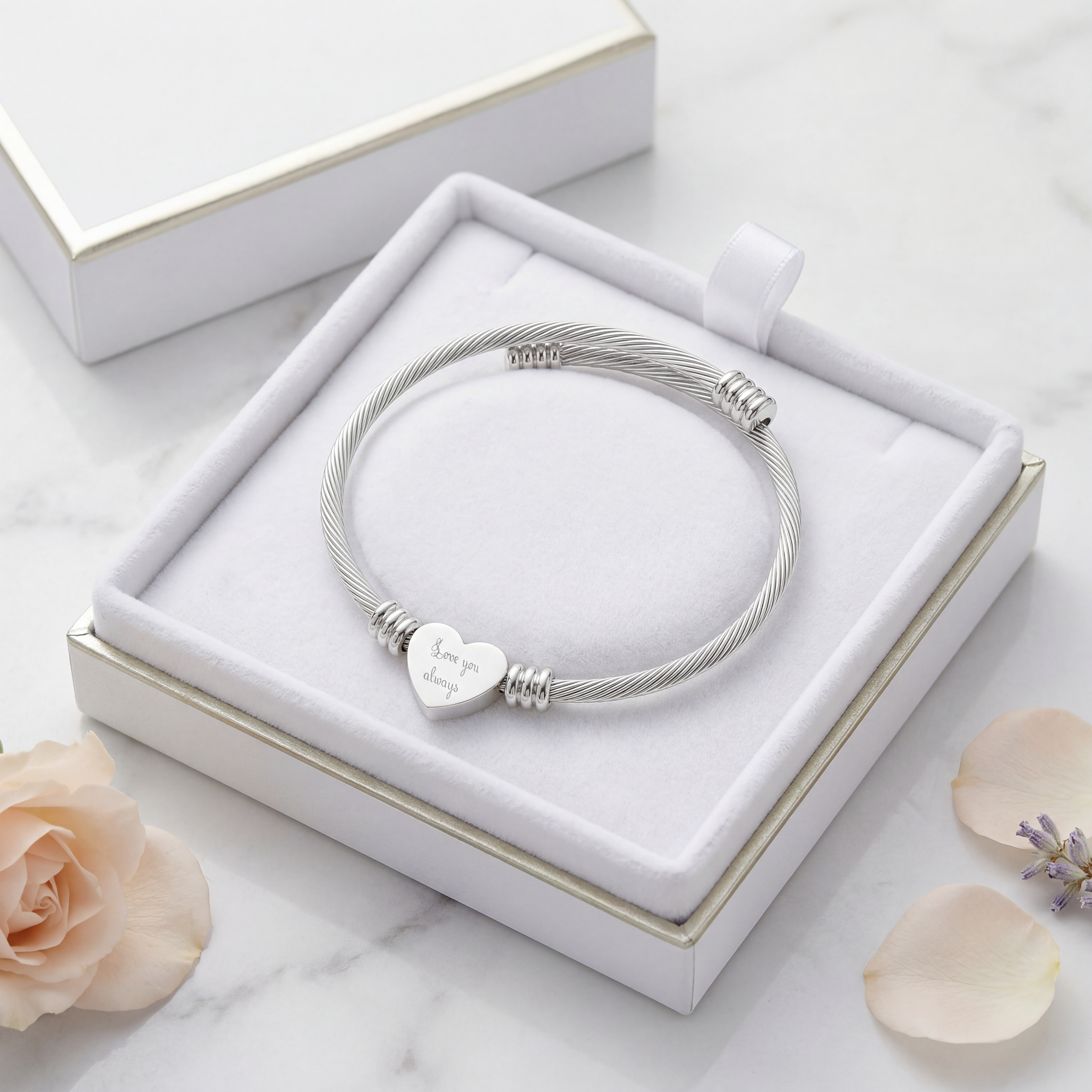 Love You Always Bracelet – Engraved Heart Cuff Bracelet | Meaningful Gift for Her