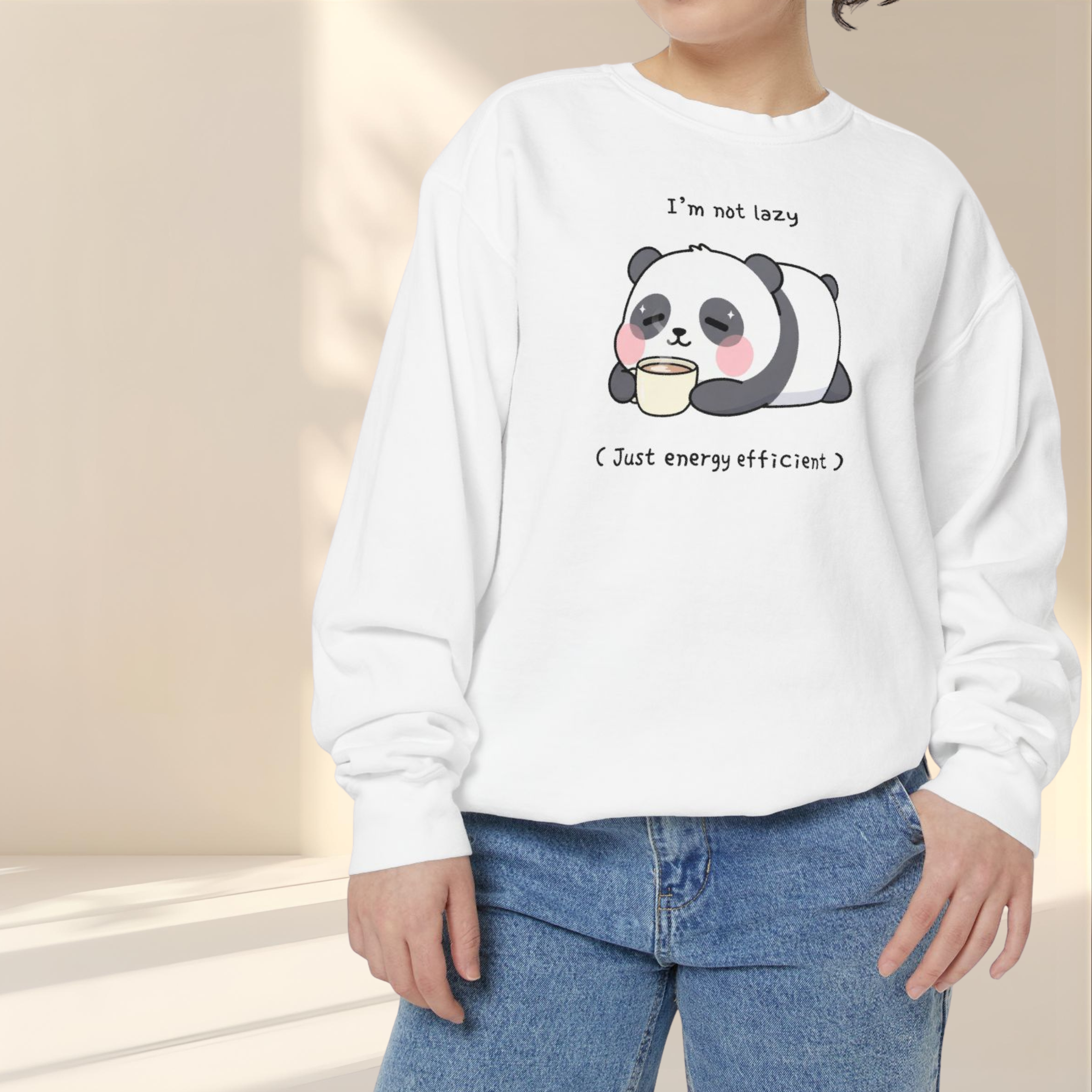 Lazy Panda Sweatshirt – “I’m Not Lazy (Just Energy Efficient)” Unisex Garment-Dyed Apparel