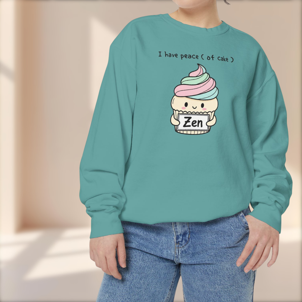 Cute Cake Sweatshirt – “I Have Peace (of Cake)” Unisex Garment-Dyed Apparel