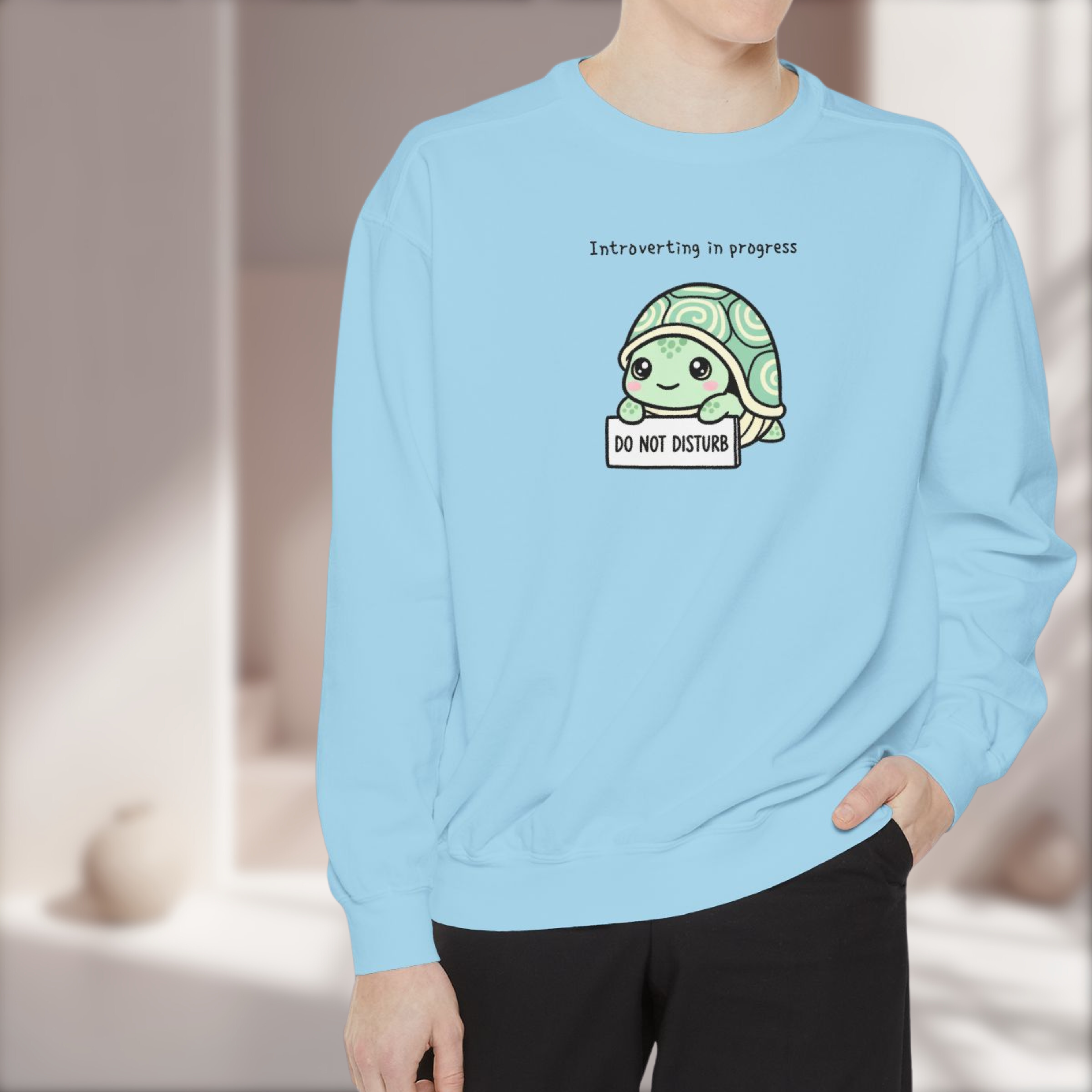 🐢 Cozy Turtle Sweatshirt – “Introverting in Progress” Unisex Relaxed Fit Apparel