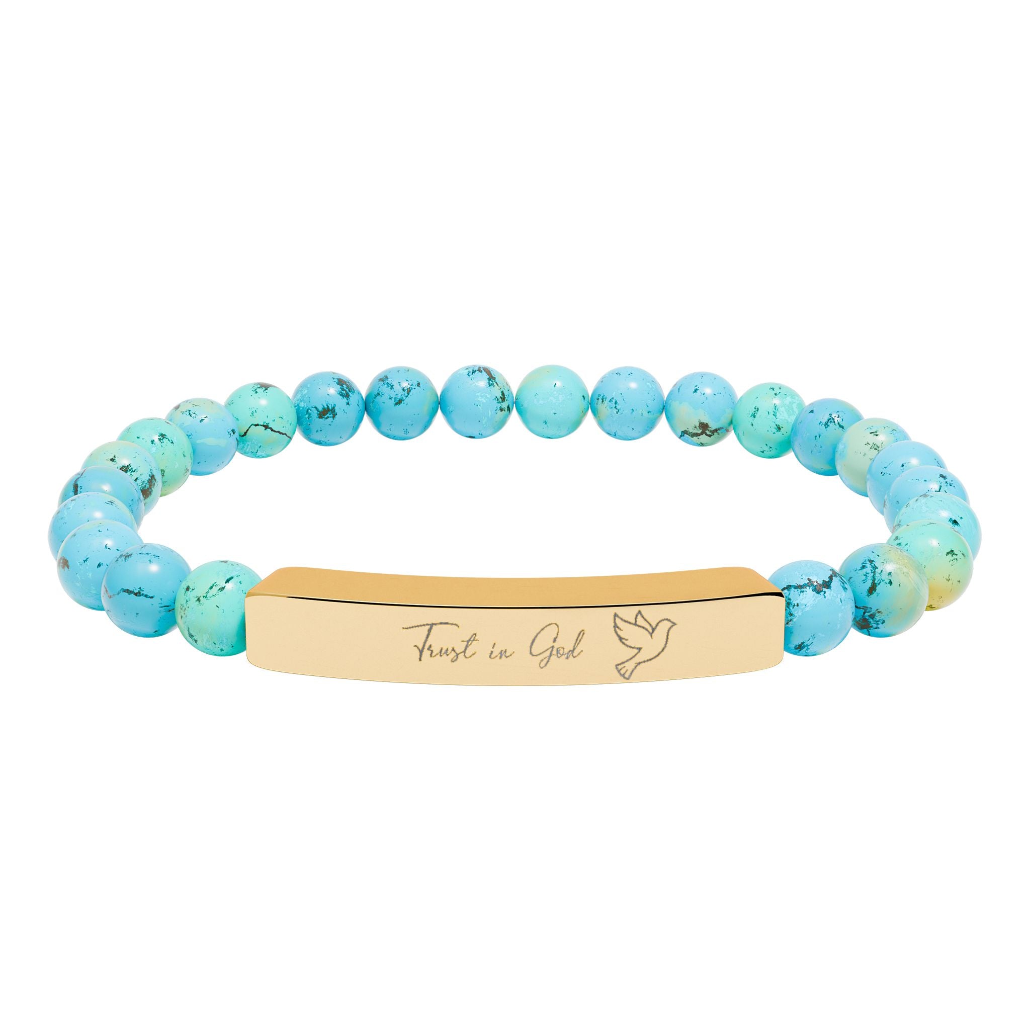 Trust in God Bracelet – 18K Gold PVD Engraved Bar with Natural Stone Beads | Christian Gift for Women & Men
