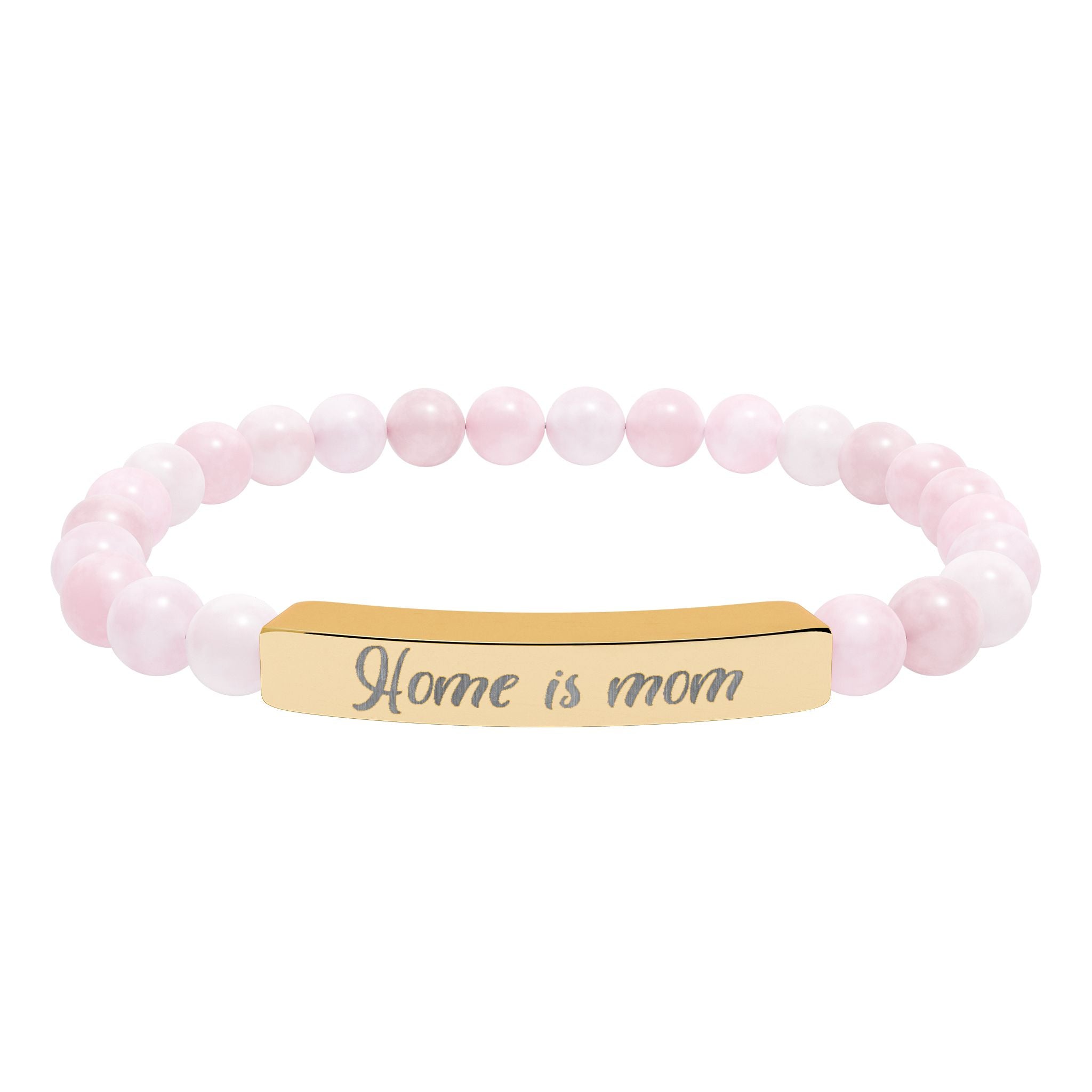 Home Is Mom Bracelet – 18K Gold PVD Engraved Bar with Natural Stone Beads | Meaningful Gift for Mom