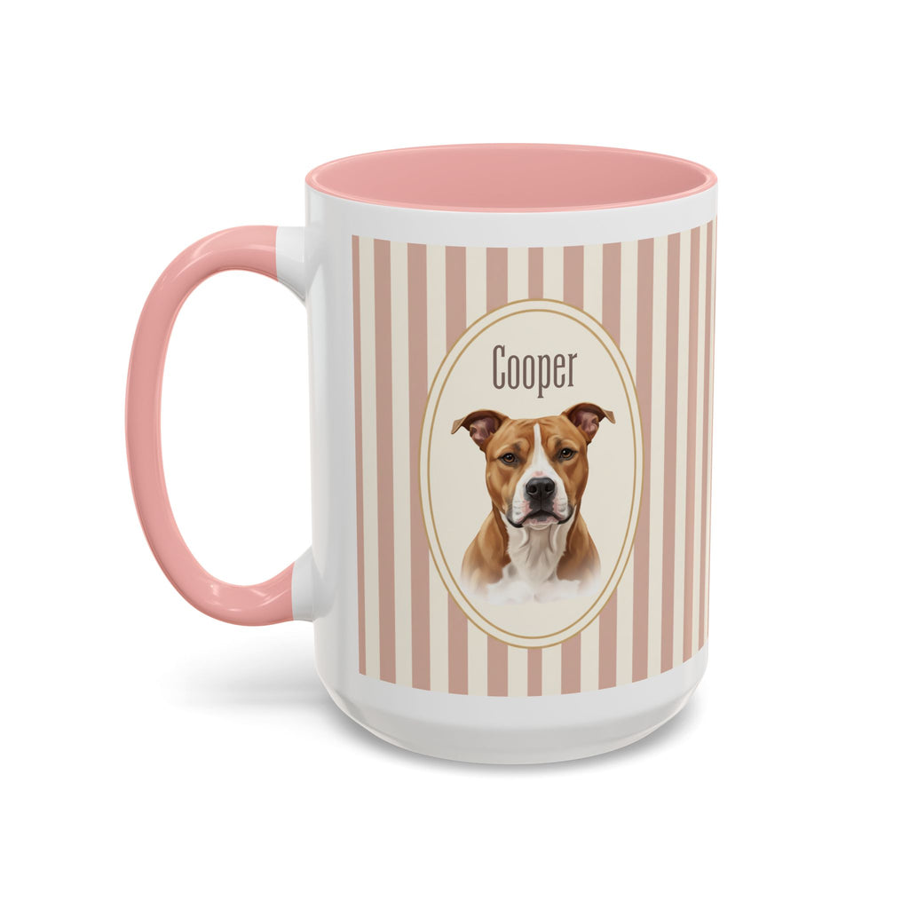 Personalized Pet Portrait Mug — Custom Pet Photo & Name Coffee Mug, Vintage Striped Oval Frame Design (11oz/15oz)