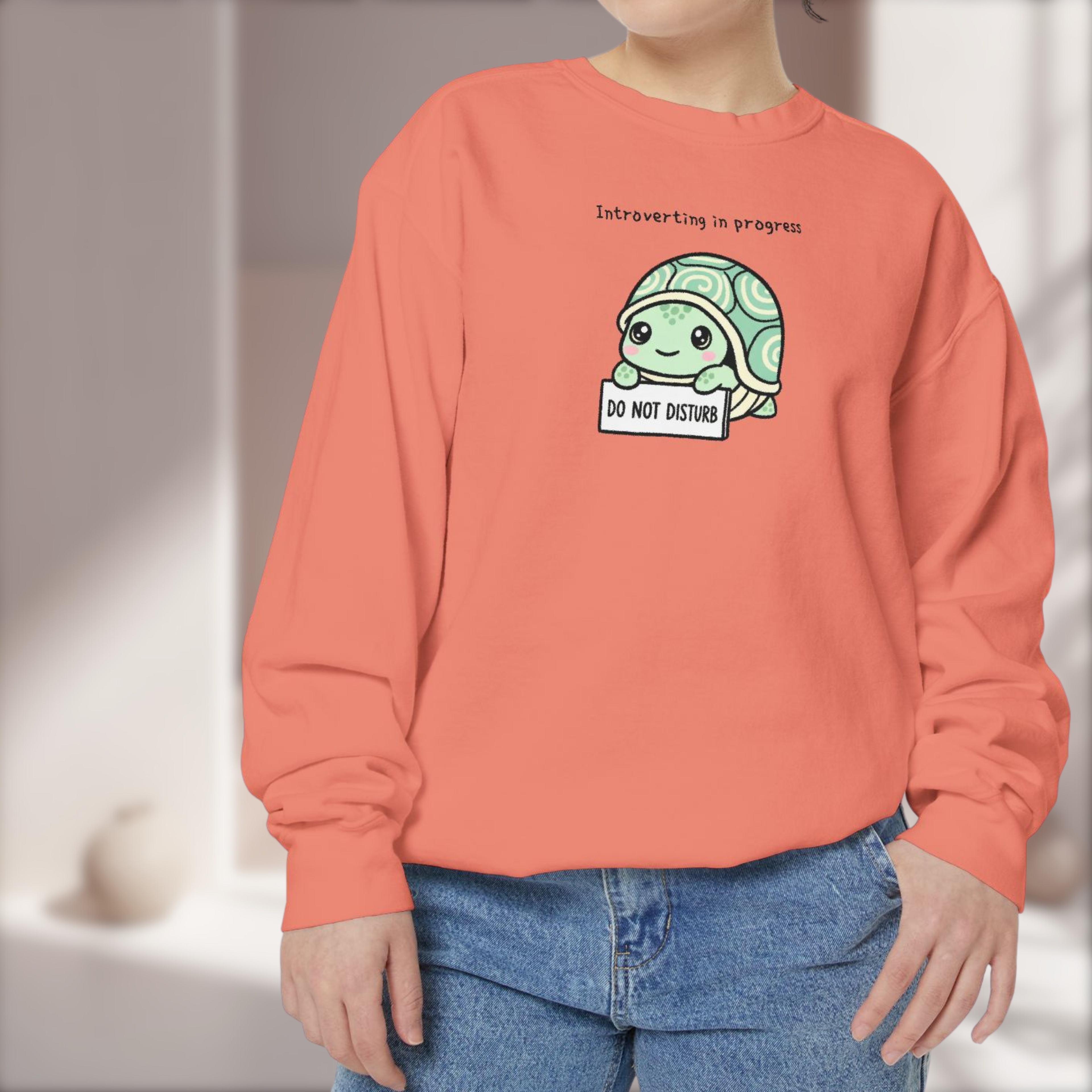 🐢 Cozy Turtle Sweatshirt – “Introverting in Progress” Unisex Relaxed Fit Apparel