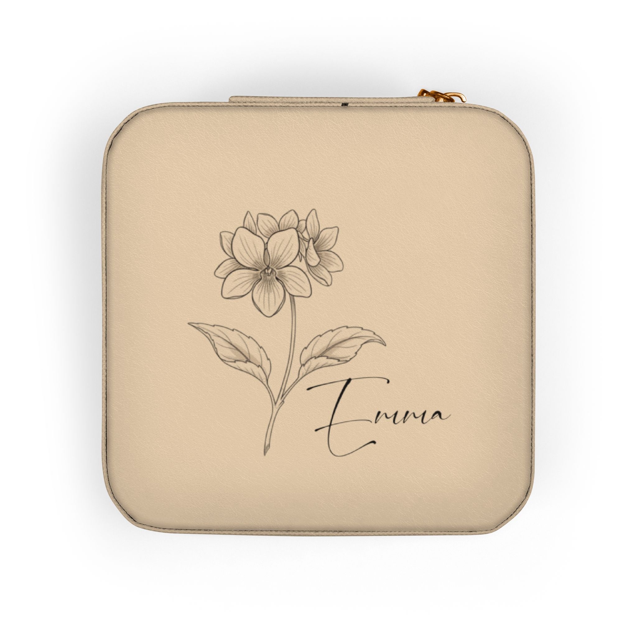 Custom Name Jewelry Travel Case – Birth Flower PU Leather Organizer for Rings, Earrings & Necklaces