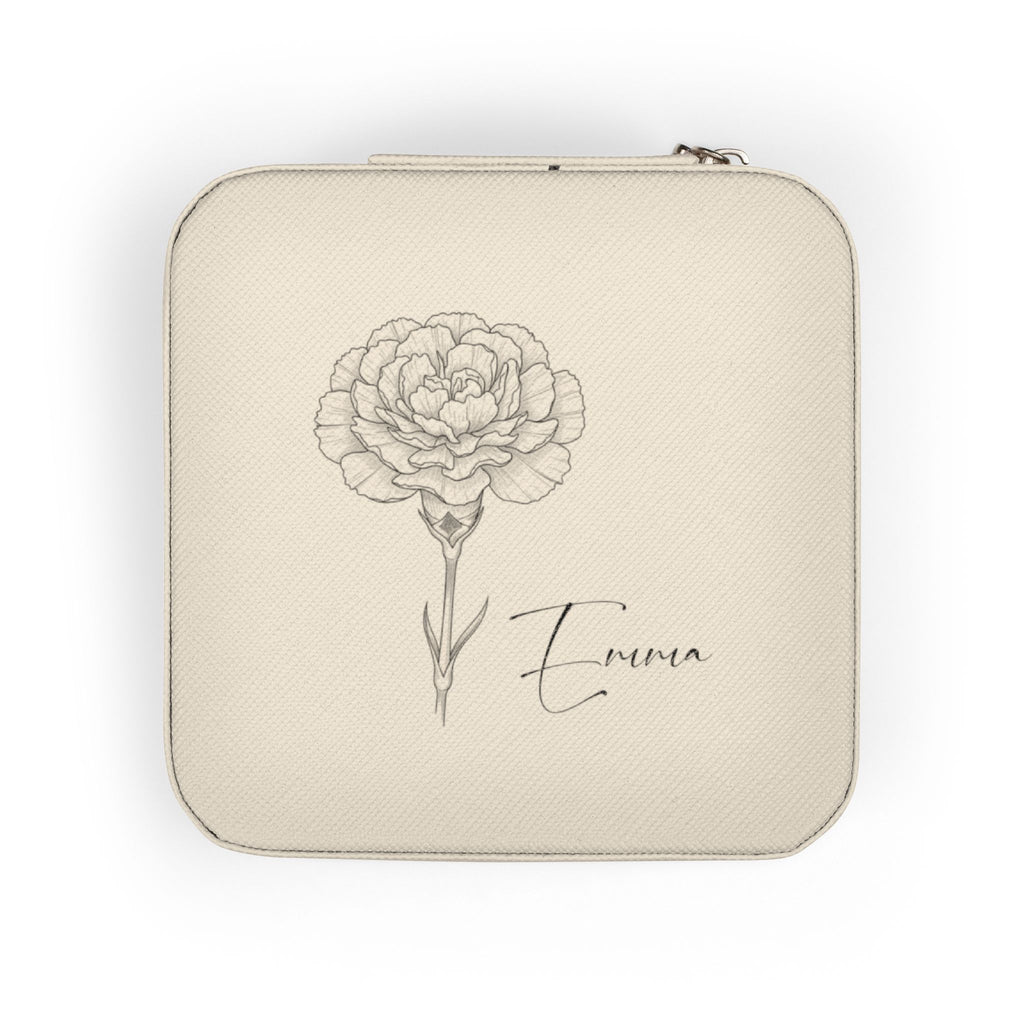 Personalized Jewelry Travel Organizer with Name & Birth Flower – Compact PU Leather Case for Rings & Necklaces