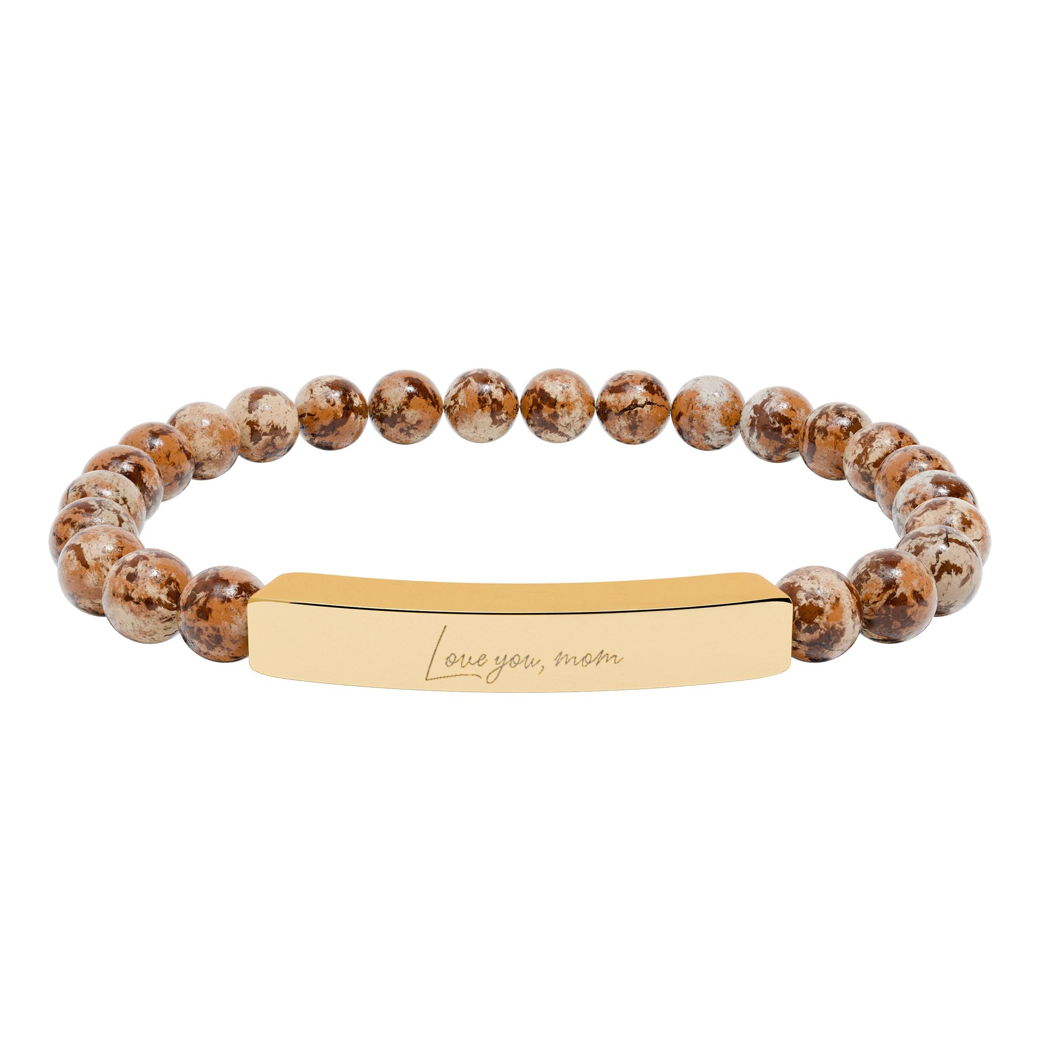 Love You Mom Bracelet – 18K Gold PVD Engraved Bar with Natural Stone Beads | Gift for Mom