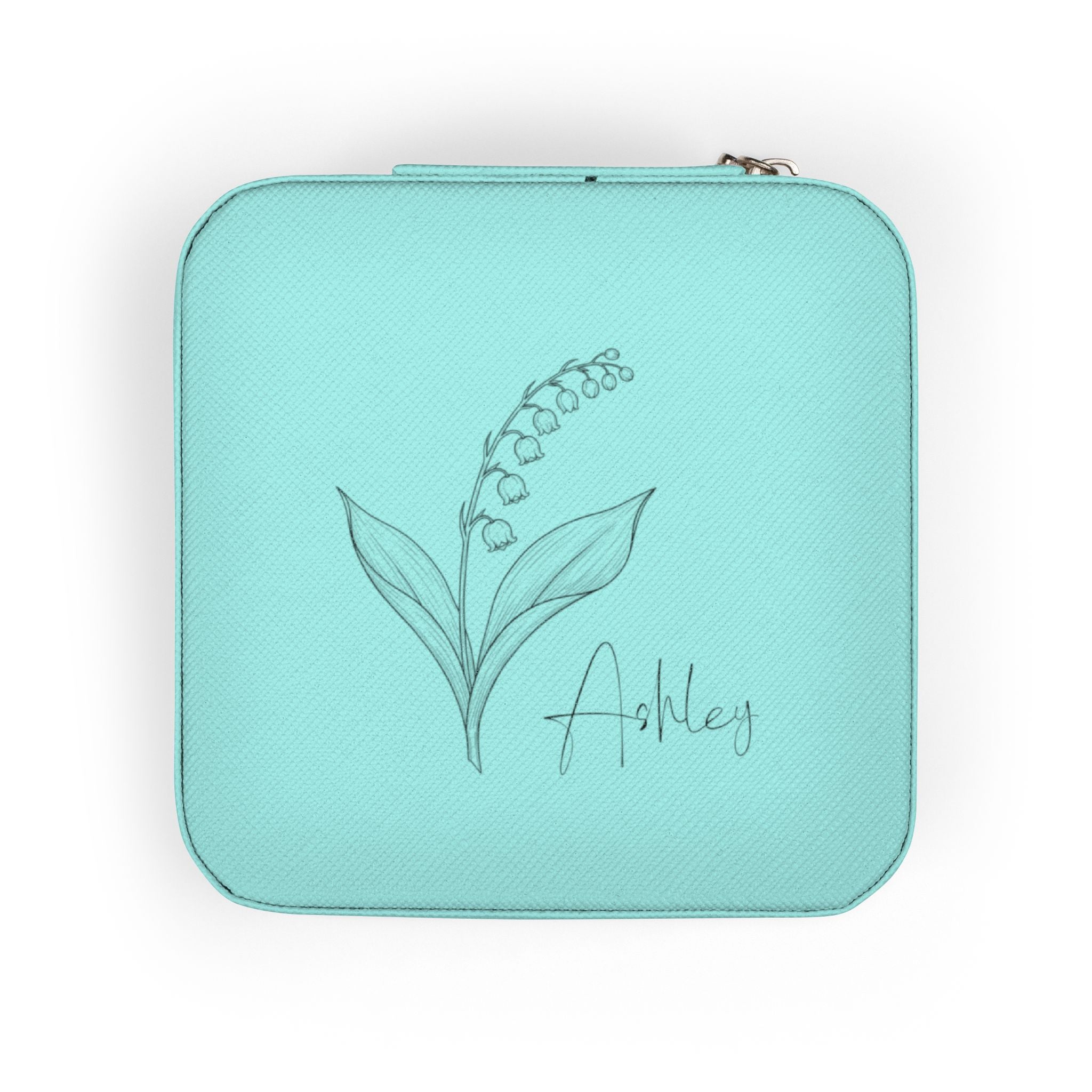 Custom Birth Flower Jewelry Travel Case – Personalized PU Leather Organizer for Rings, Necklaces & Earrings
