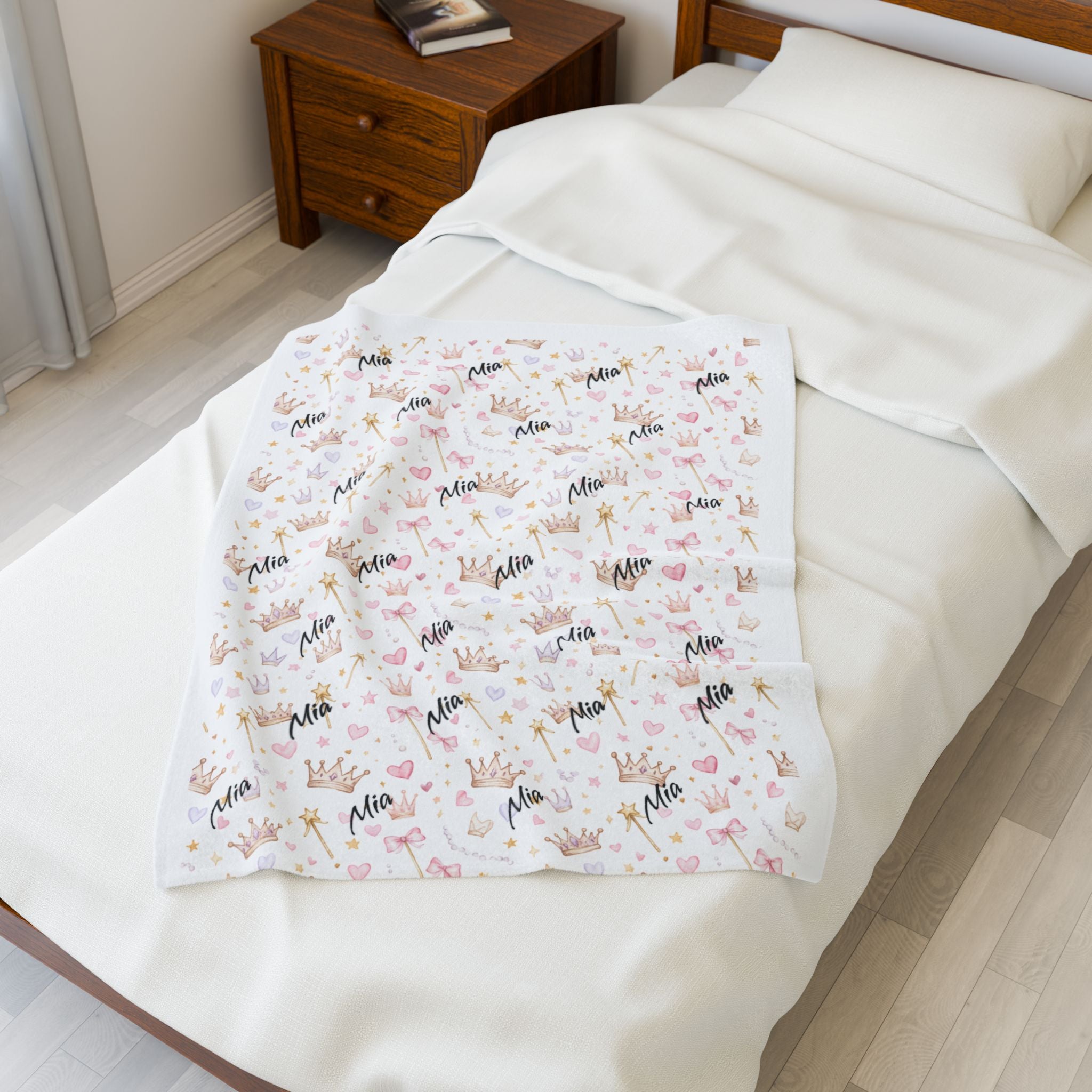 Personalized Princess Crowns Plush Blanket — Soft Royal Baby Nursery Throw