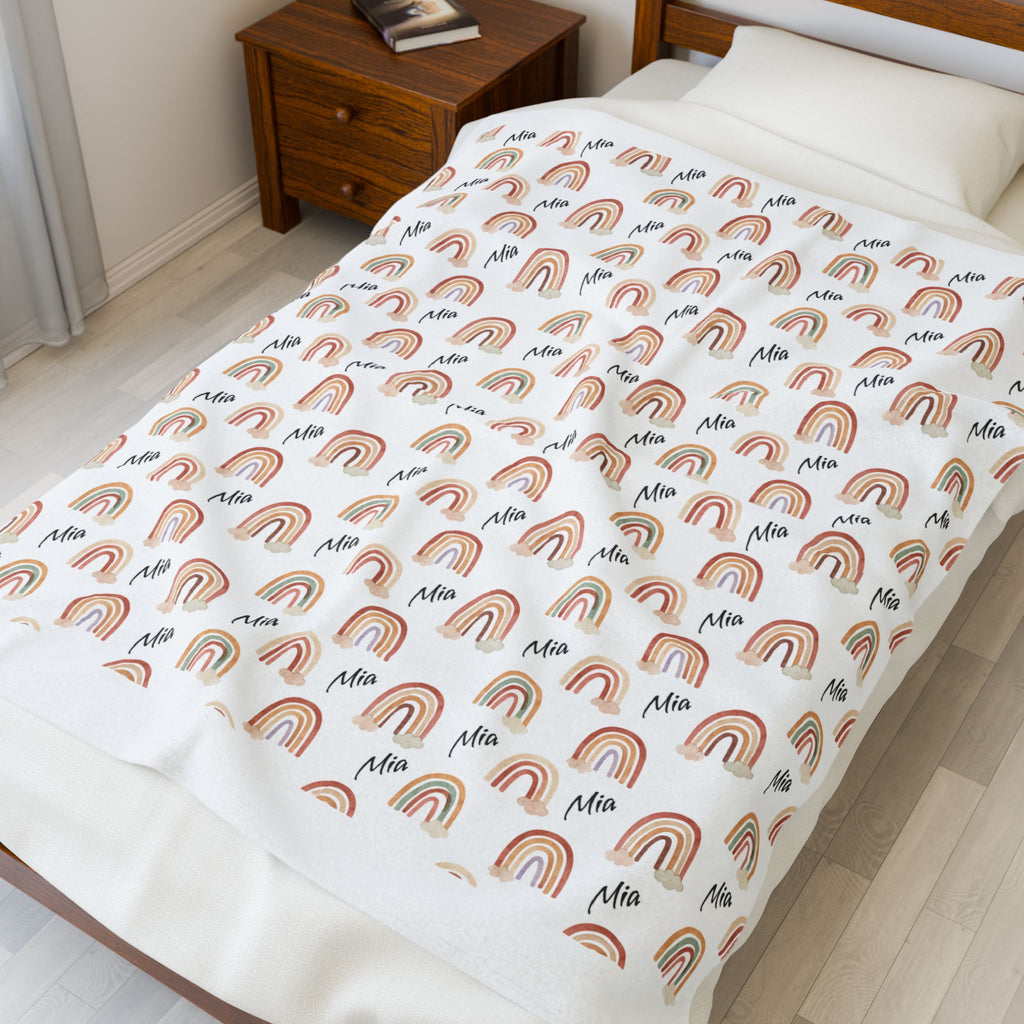 Personalized Rainbow Dreams Plush Blanket — Soft Colorful Baby Nursery Throw