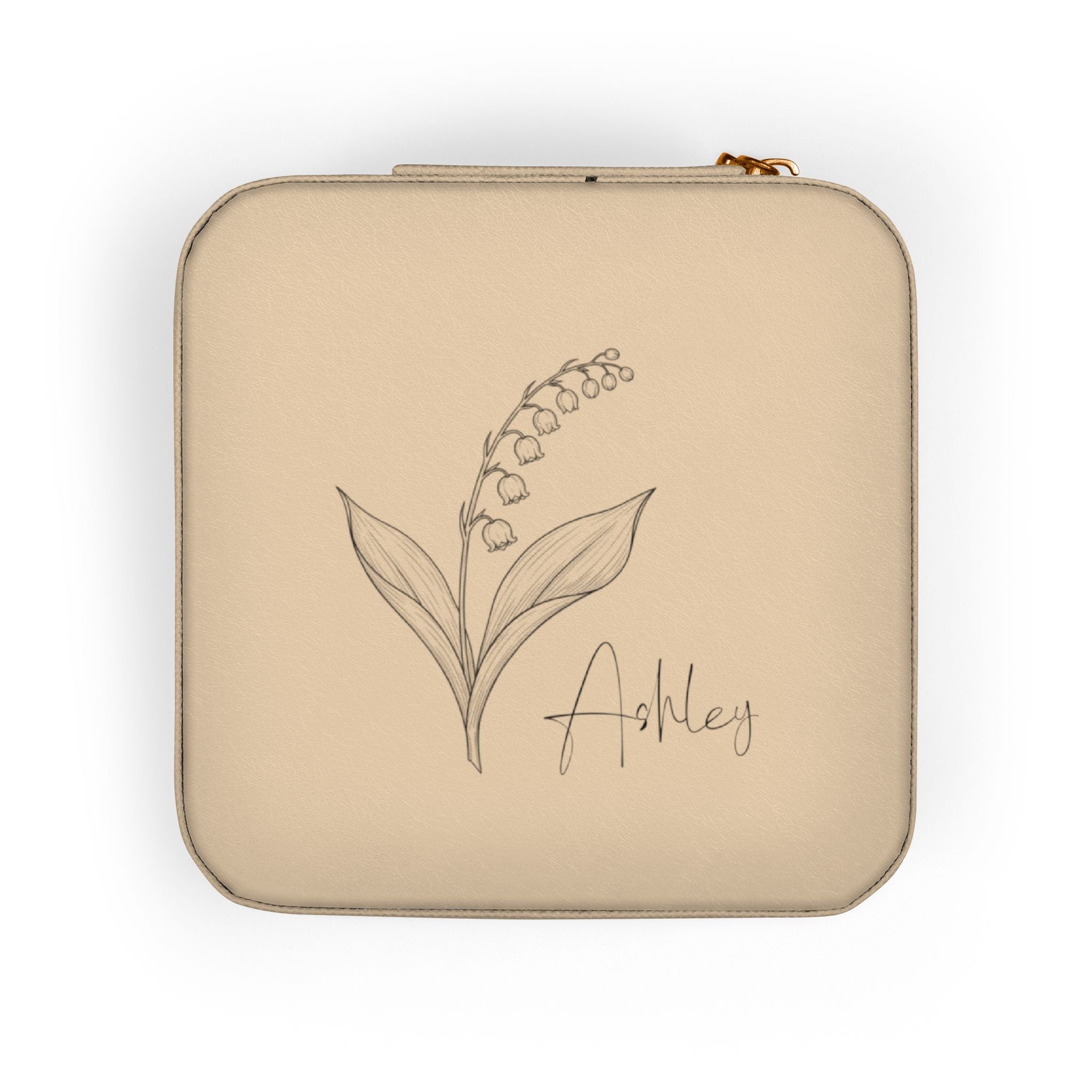 Custom Birth Flower Jewelry Travel Case – Personalized PU Leather Organizer for Rings, Necklaces & Earrings