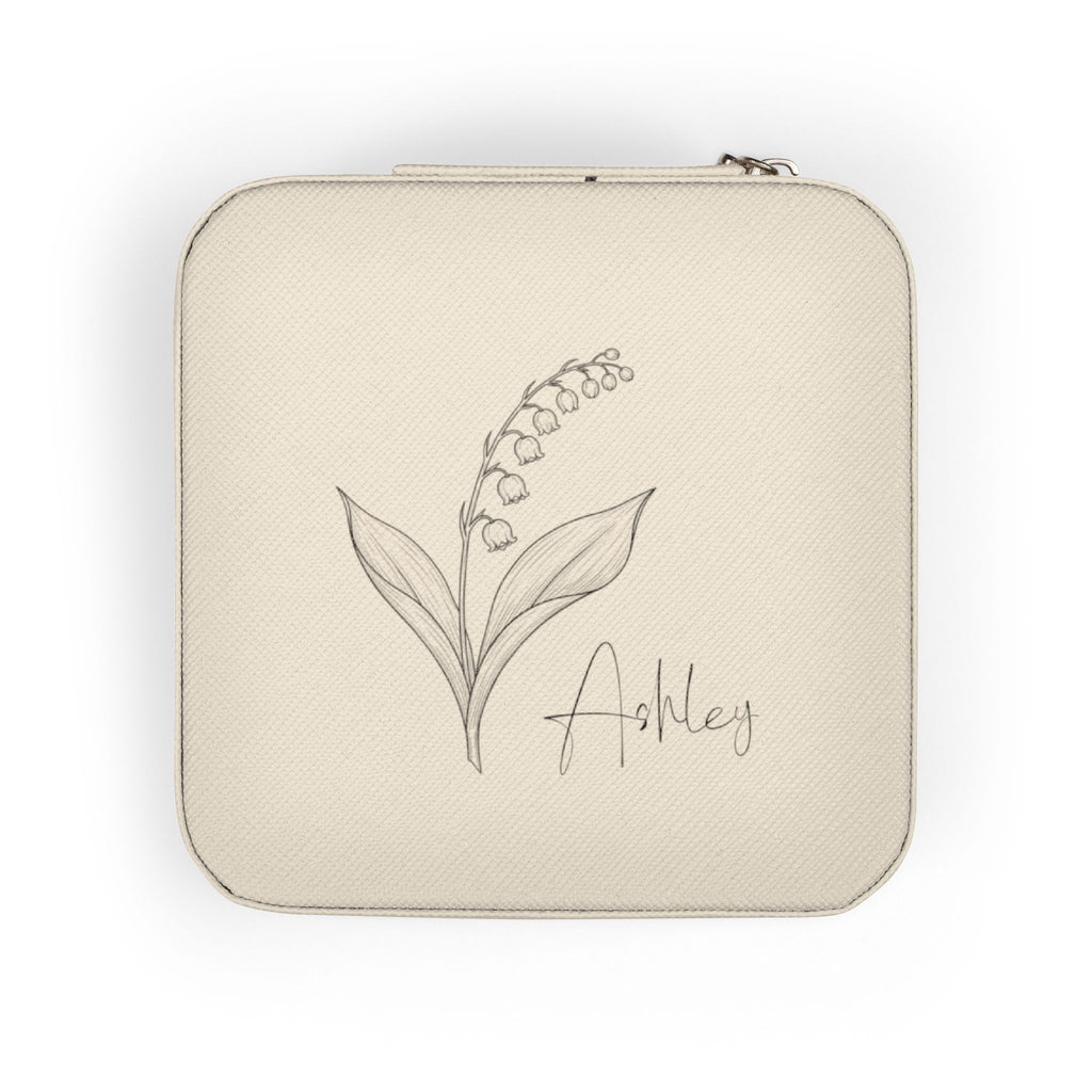 Custom Birth Flower Jewelry Travel Case – Personalized PU Leather Organizer for Rings, Necklaces & Earrings