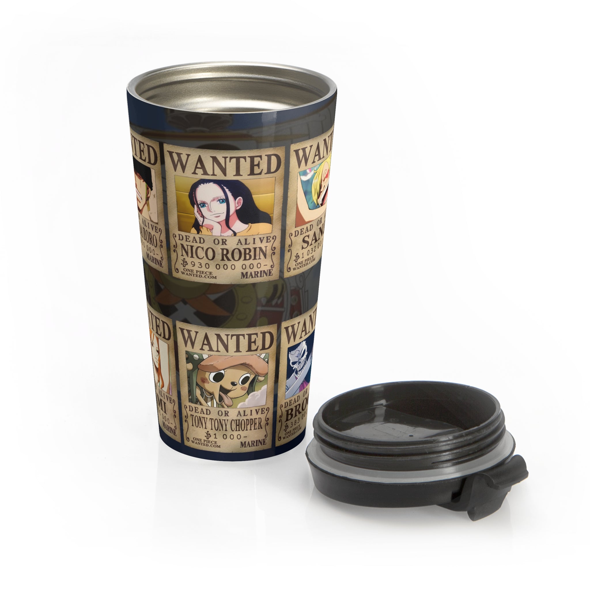 Straw Hat Pirates Wanted Poster Travel Mug – 15oz Anime Stainless Steel Tumbler Inspired by One Piece