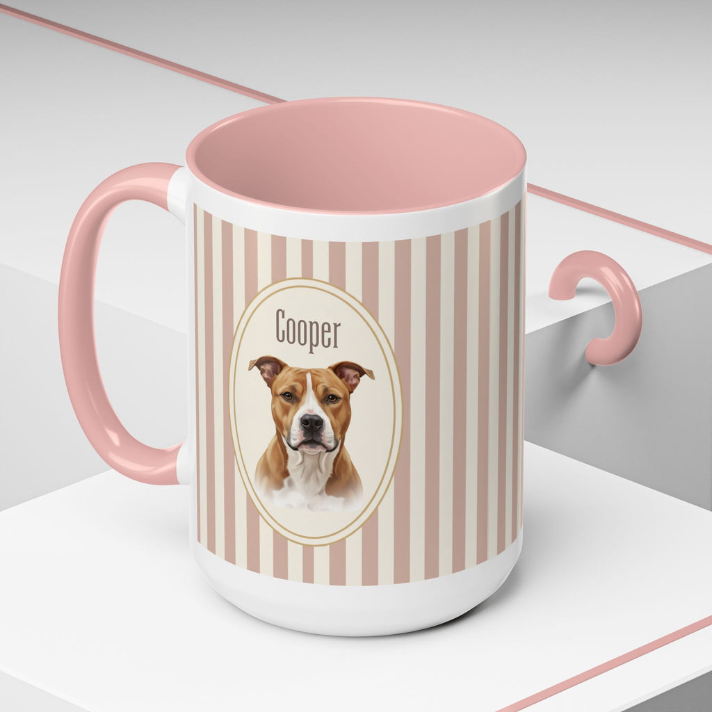 Personalized Pet Portrait Mug — Custom Pet Photo & Name Coffee Mug, Vintage Striped Oval Frame Design (11oz/15oz)