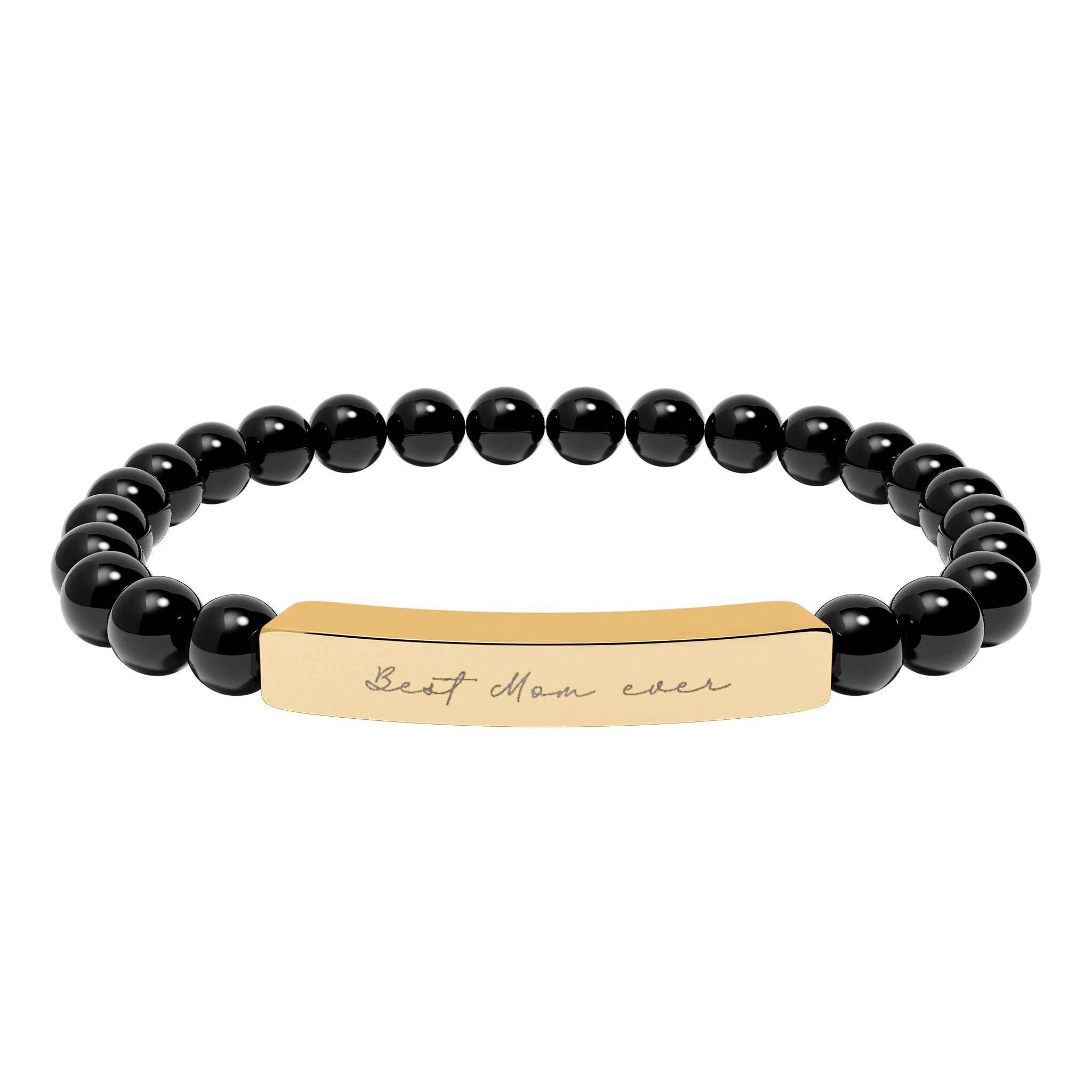 Best Mom Ever Bracelet – 18K Gold PVD Engraved Bar with Natural Stone Beads | Gift for Mom