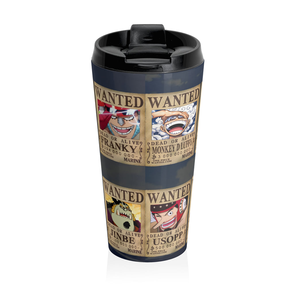 Straw Hat Pirates Wanted Poster Travel Mug – 15oz Anime Stainless Steel Tumbler Inspired by One Piece