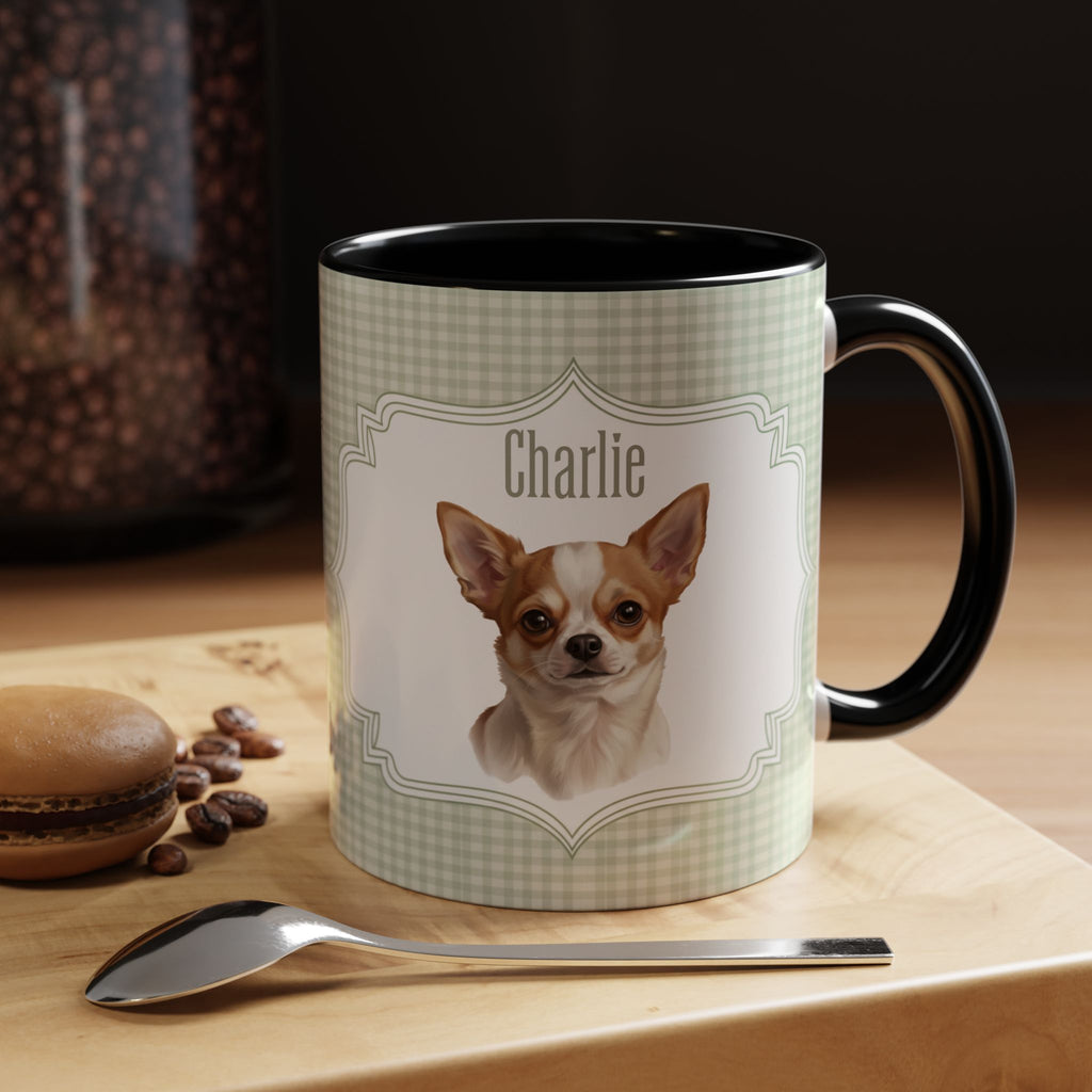 Personalized Pet Portrait Mug — Custom Pet Photo & Name Coffee Mug, Vintage Striped Oval Frame Design (11oz/15oz)