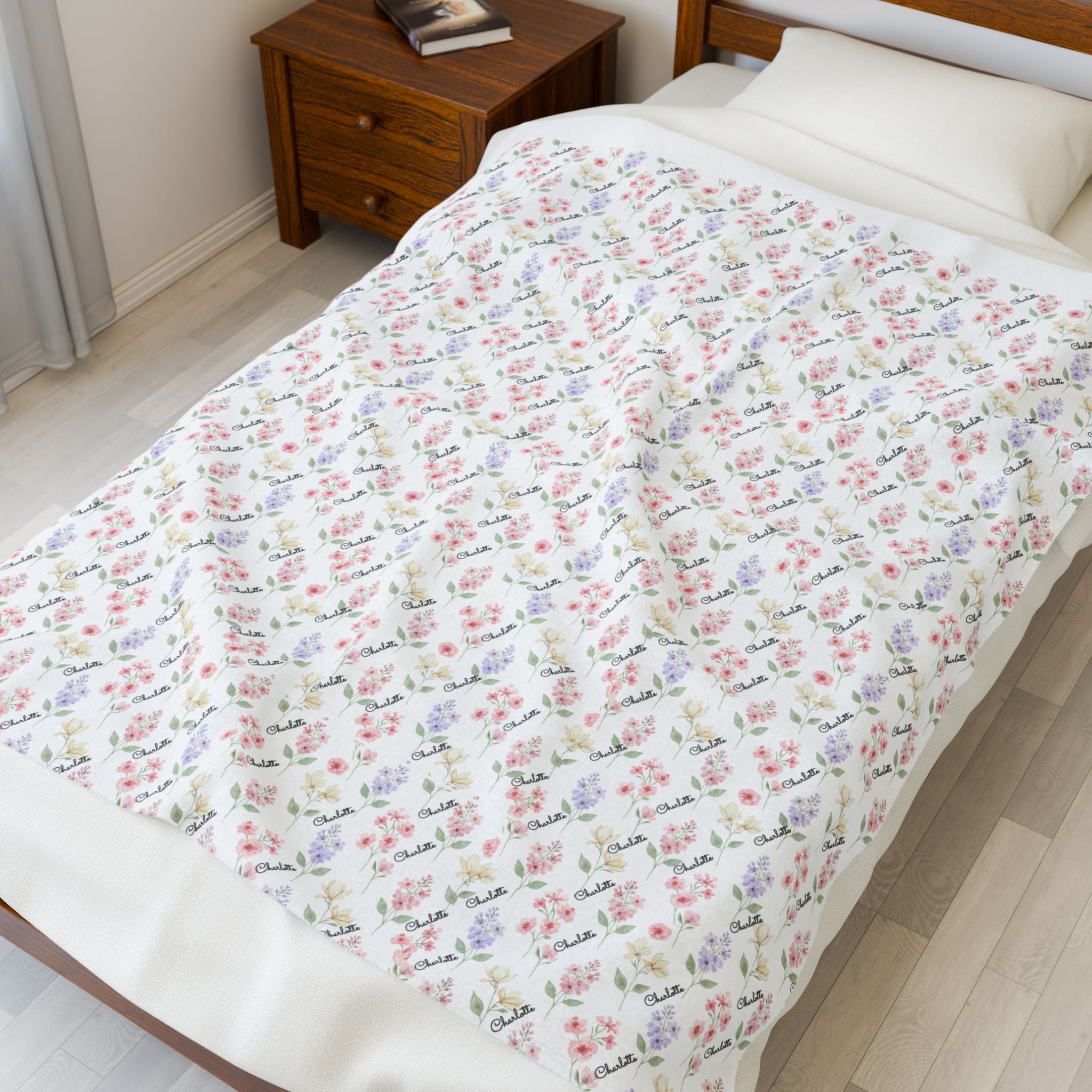Floral Baby Blanket — Personalized Botanical Velveteen Nursery Throw
