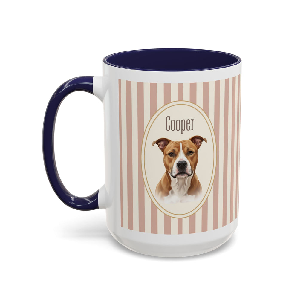 Personalized Pet Portrait Mug — Custom Pet Photo & Name Coffee Mug, Vintage Striped Oval Frame Design (11oz/15oz)